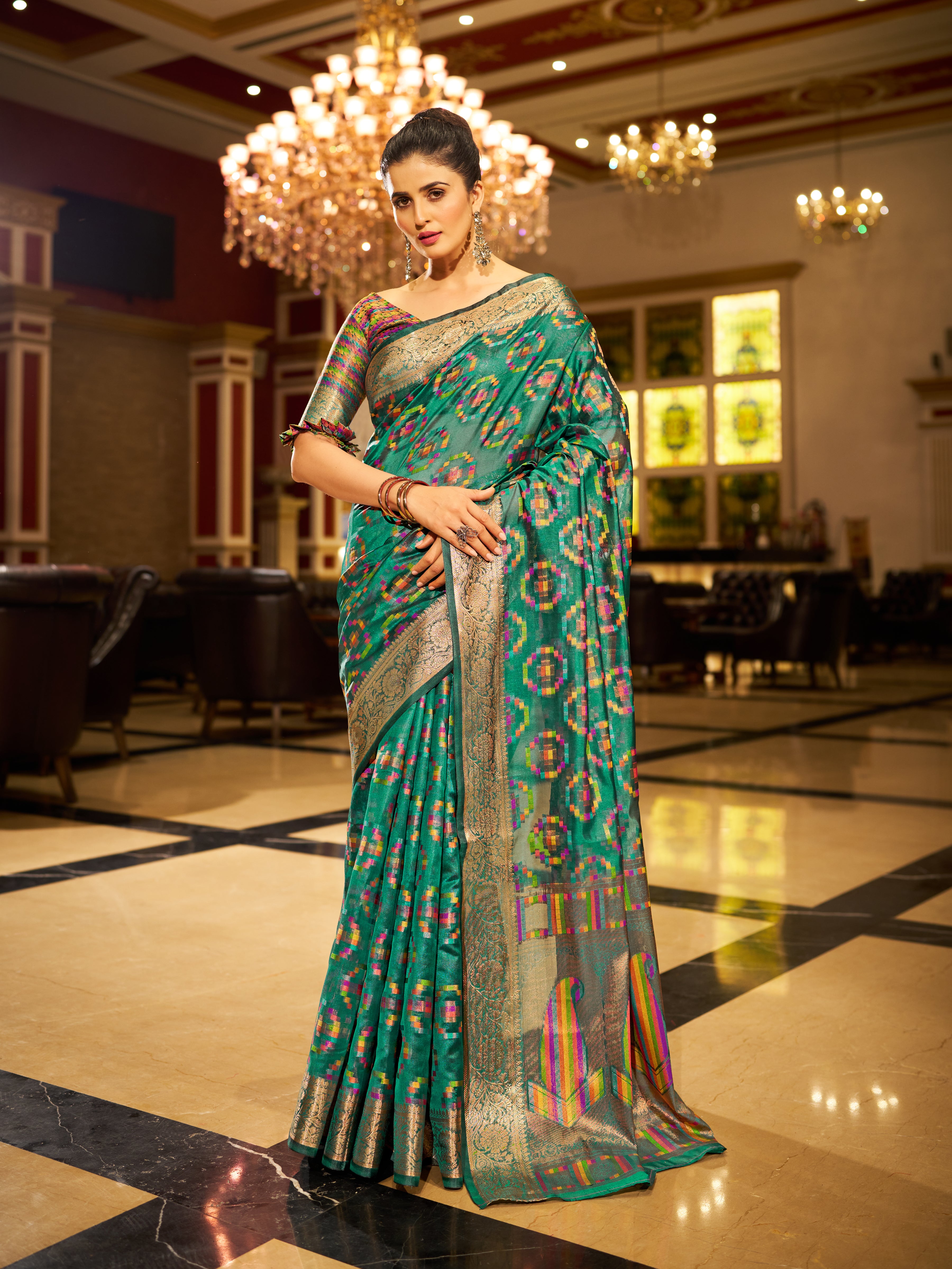 Refreshing Firozy Blue Organza Saree