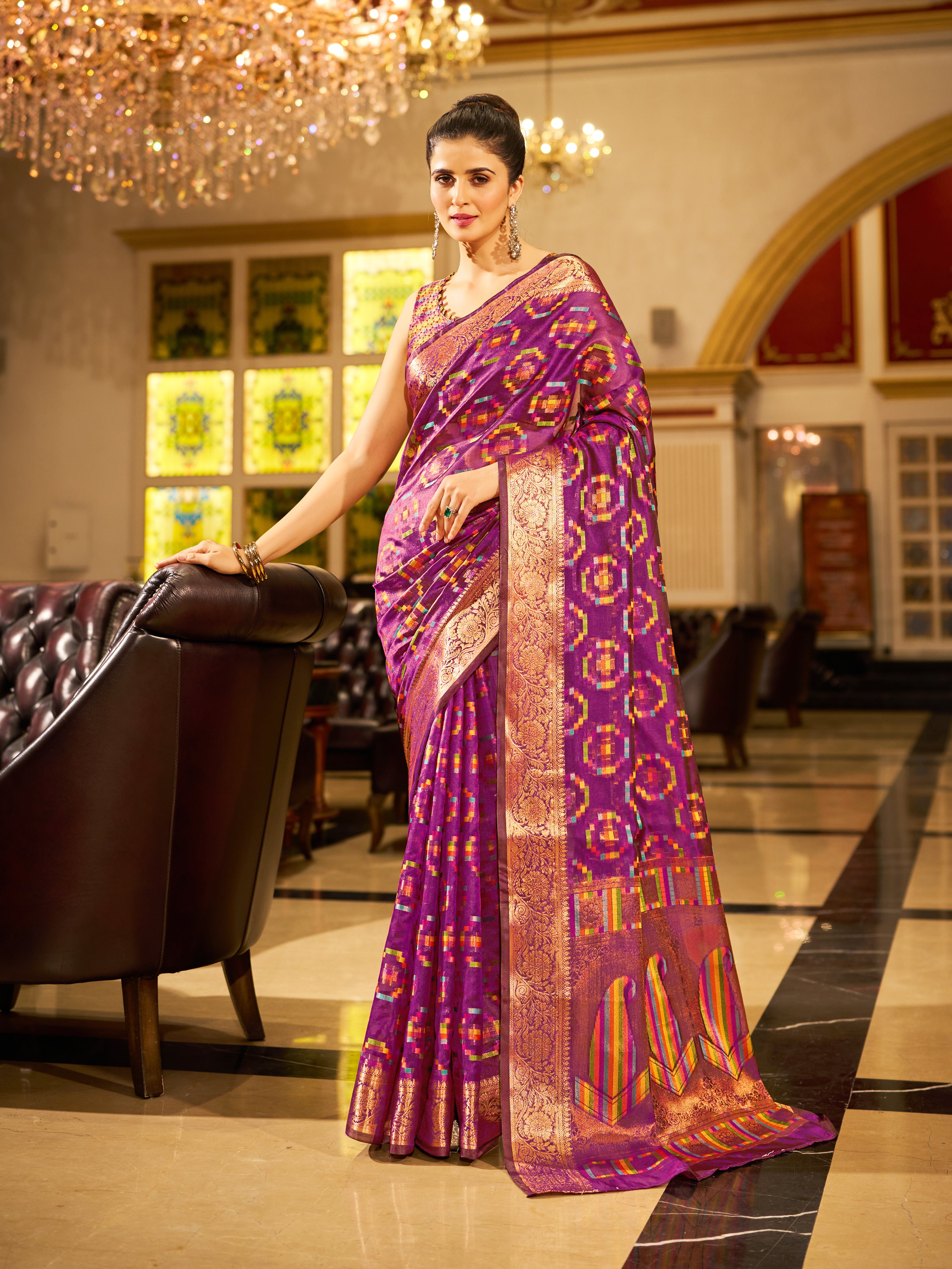 Lavender Purple Organza Saree