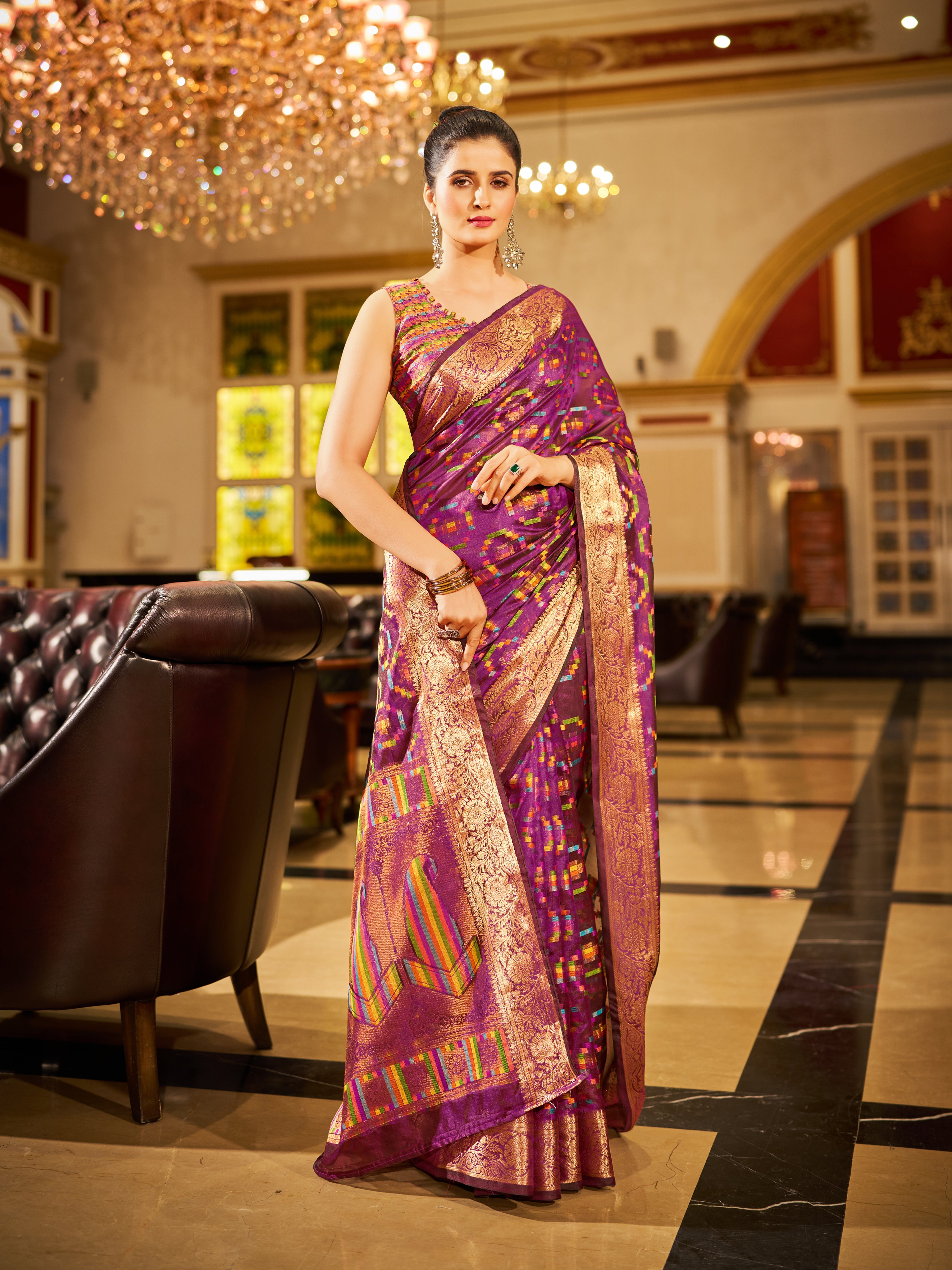 Lavender Purple Organza Saree