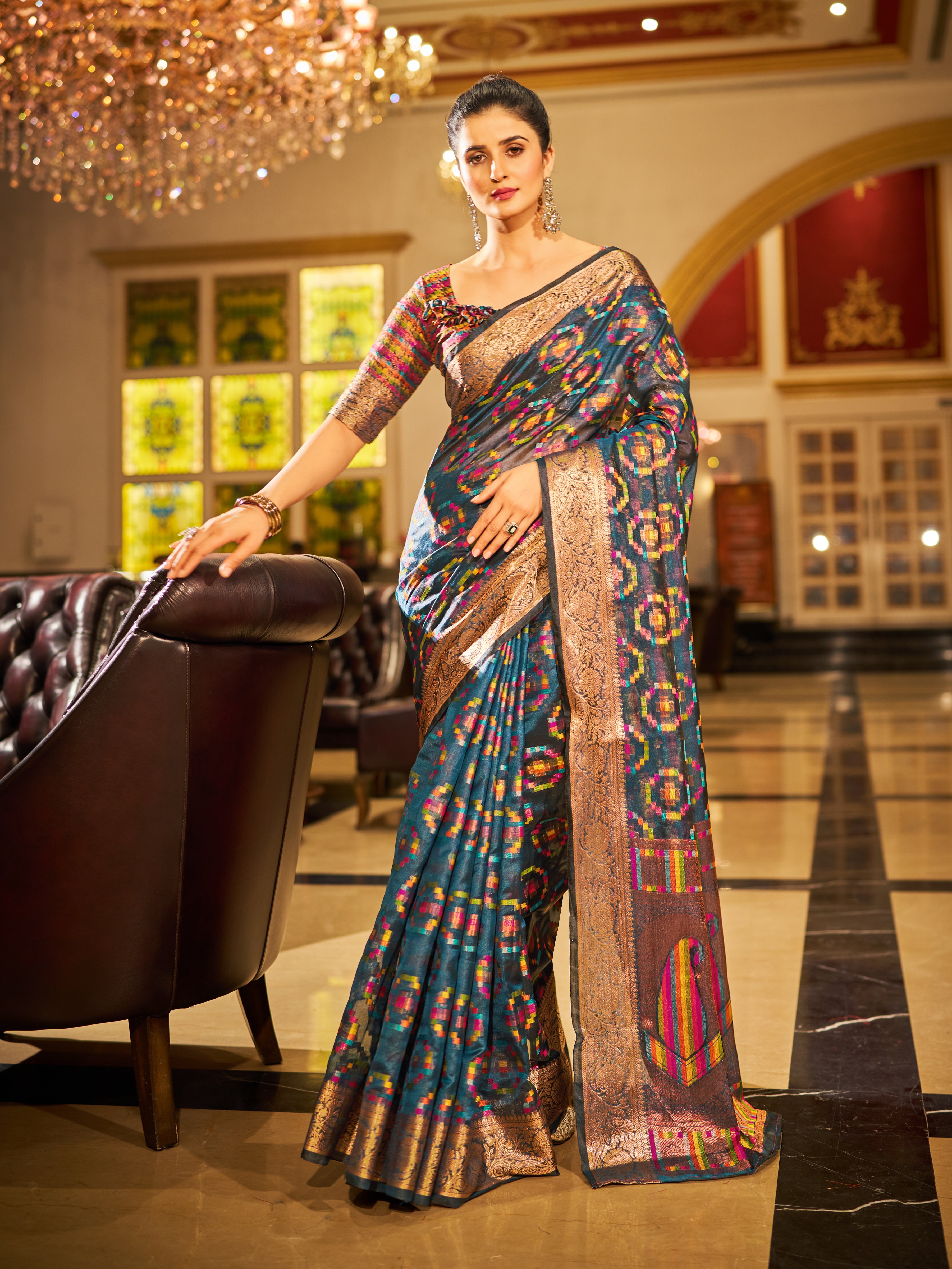Elegant Grey Organza Saree