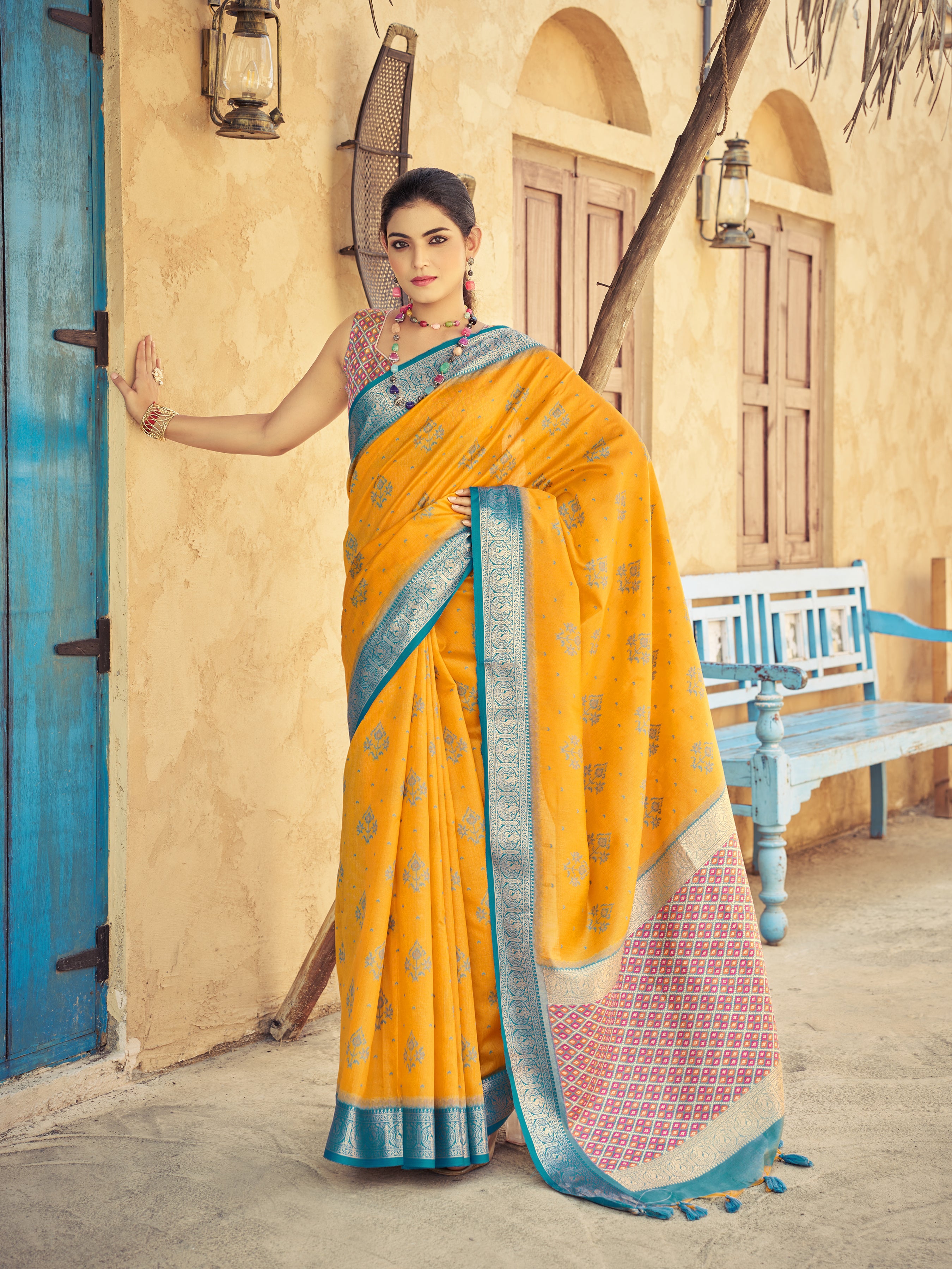 Bright Yellow Raw Silk Saree