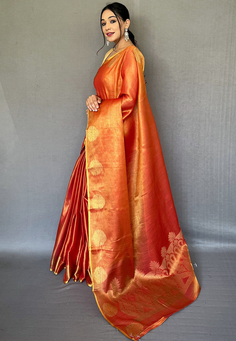 Vibrant Orange Silk Saree