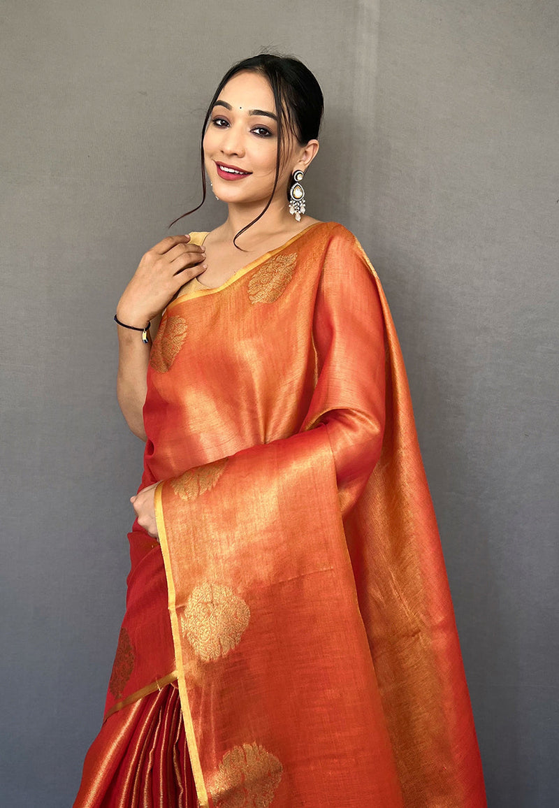 Vibrant Orange Silk Saree