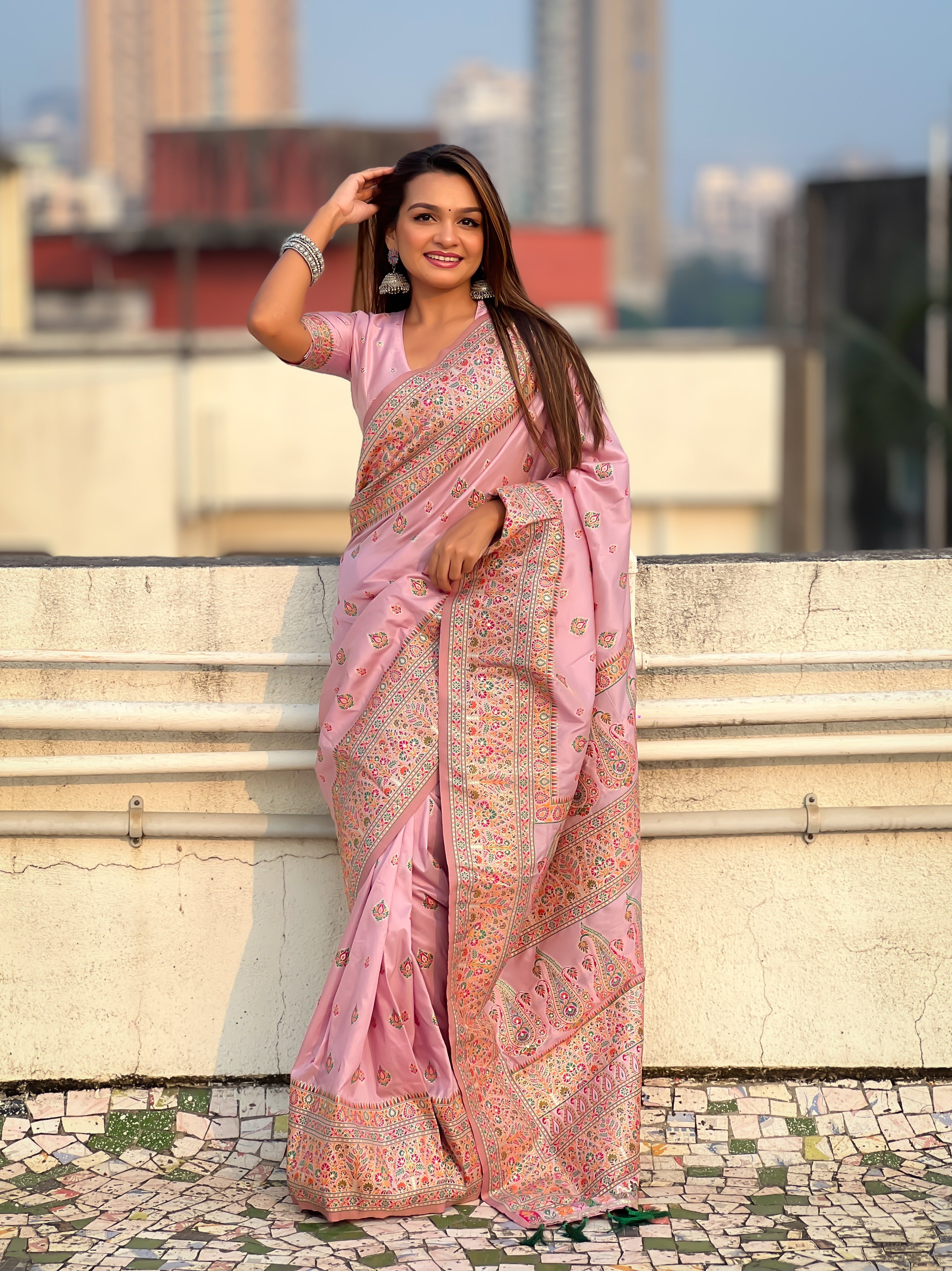 Lavender Mist Pashmina Kashmiri Sarees