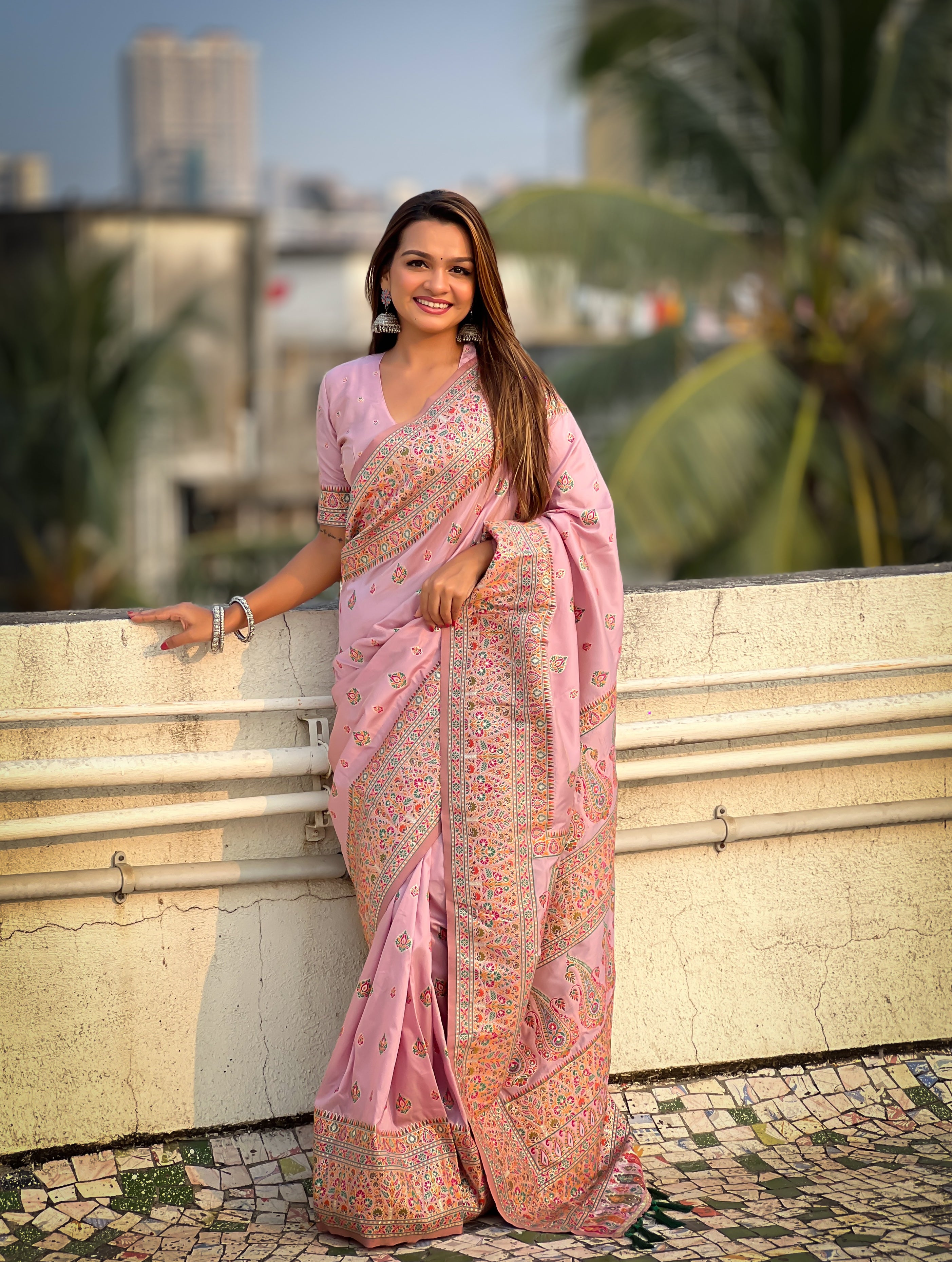 Lavender Mist Pashmina Kashmiri Sarees