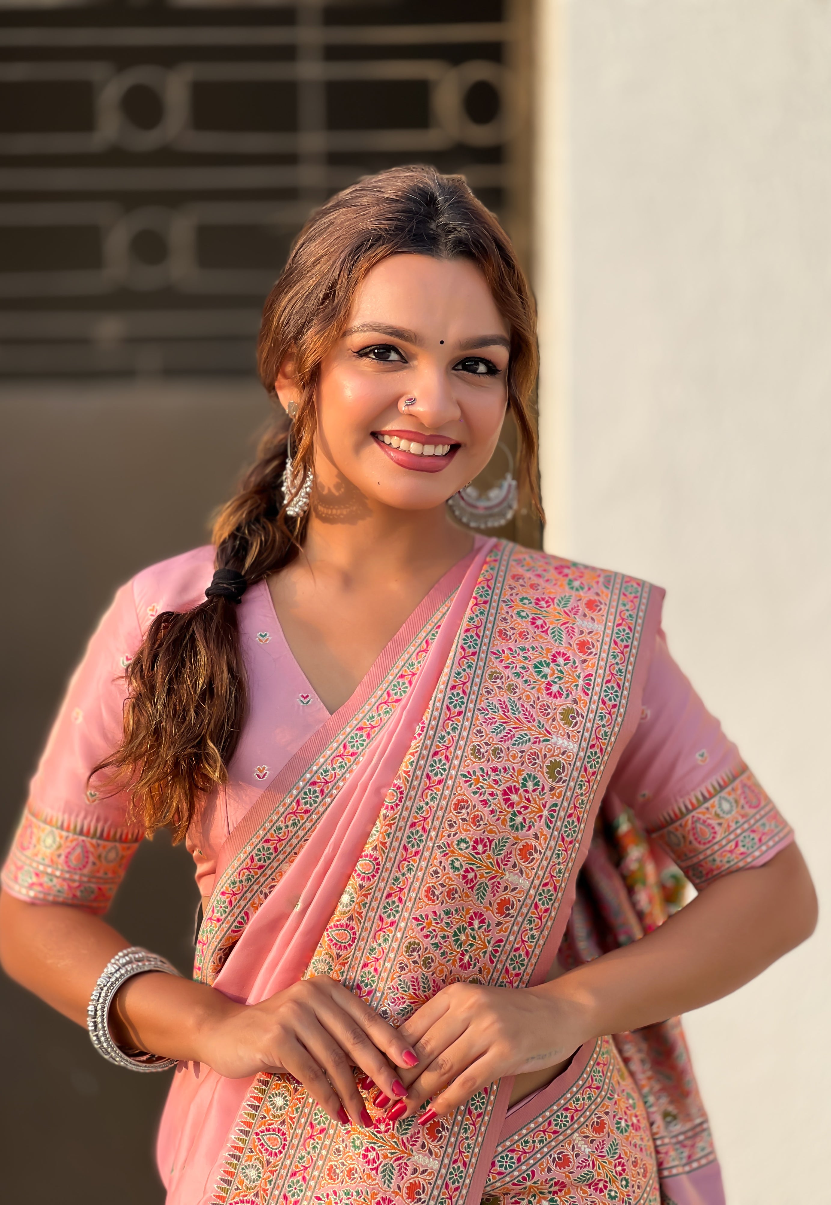 Rose Pink Pashmina Kashmiri Sarees