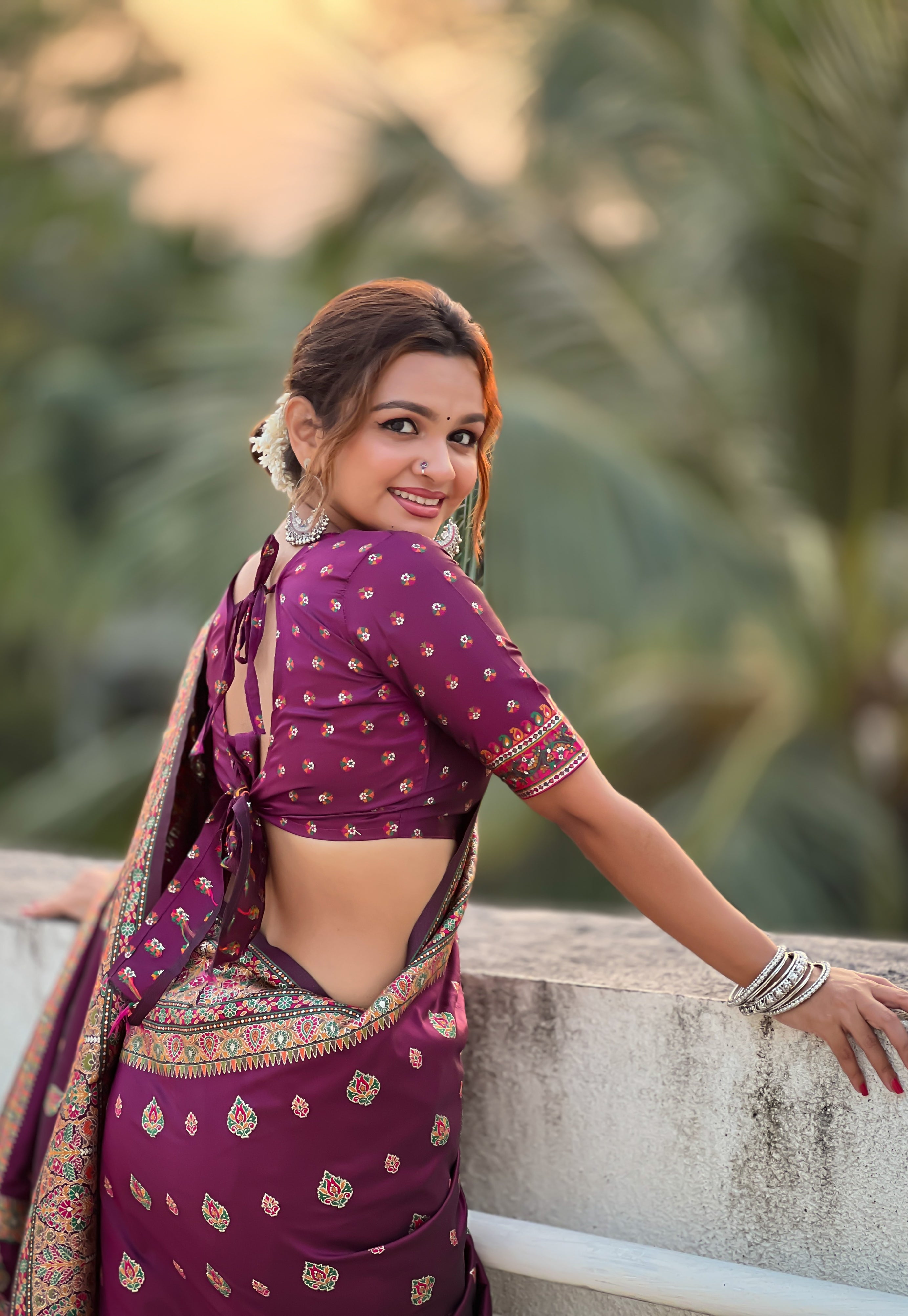 Regal Wine Pashmina Kashmiri Sarees