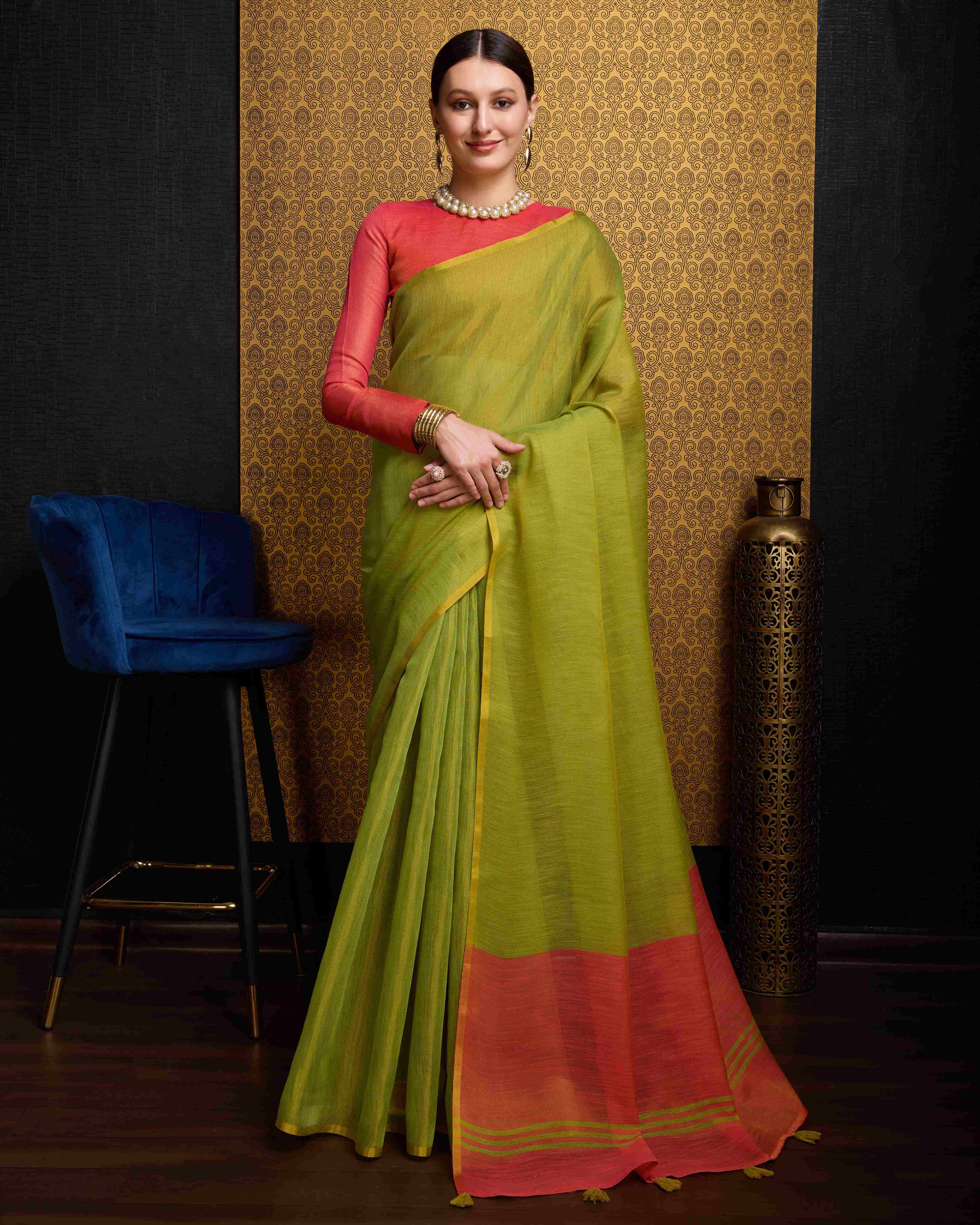 Soft Pista Green Linen Saree