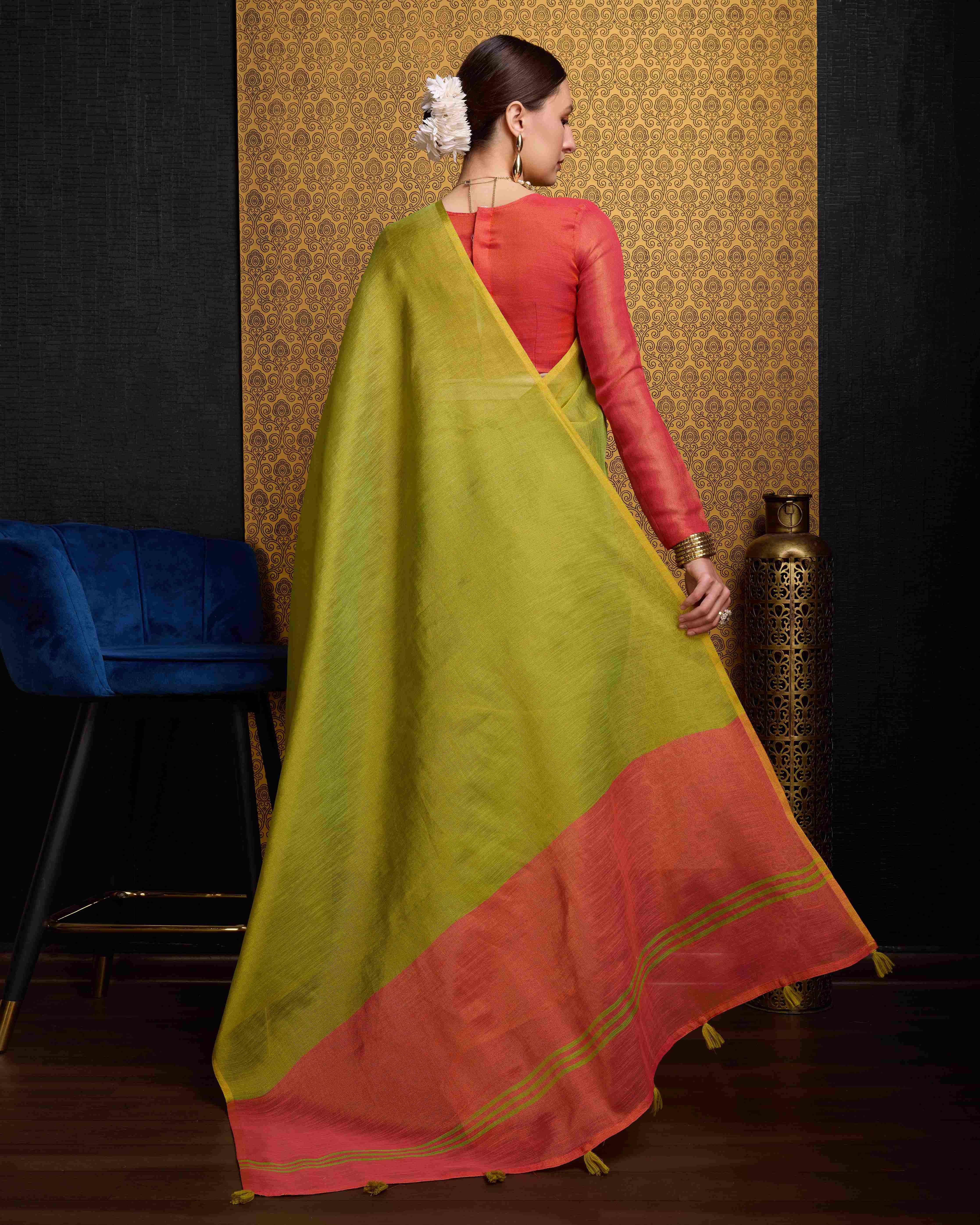 Soft Pista Green Linen Saree