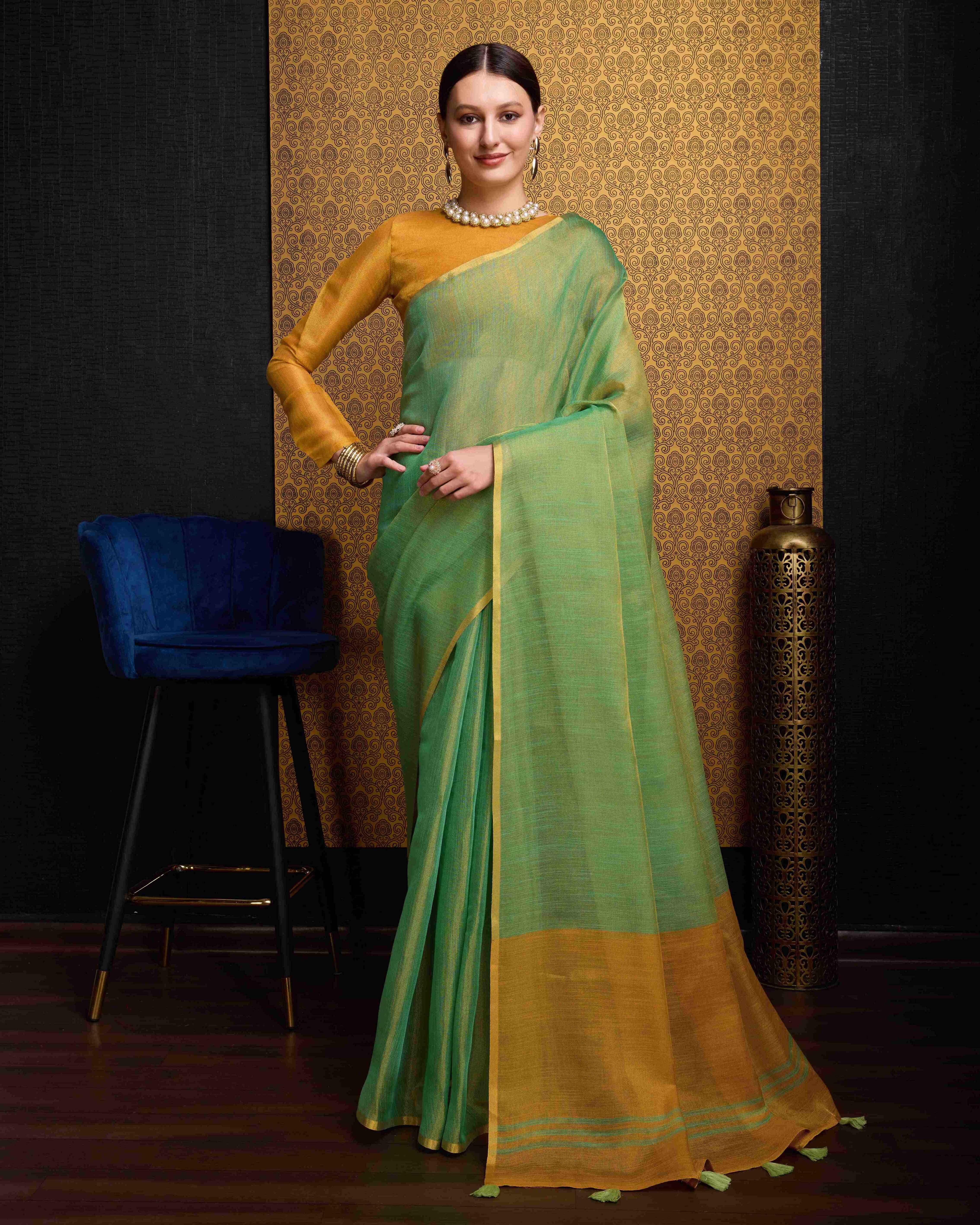 Elegant Green Linen Saree