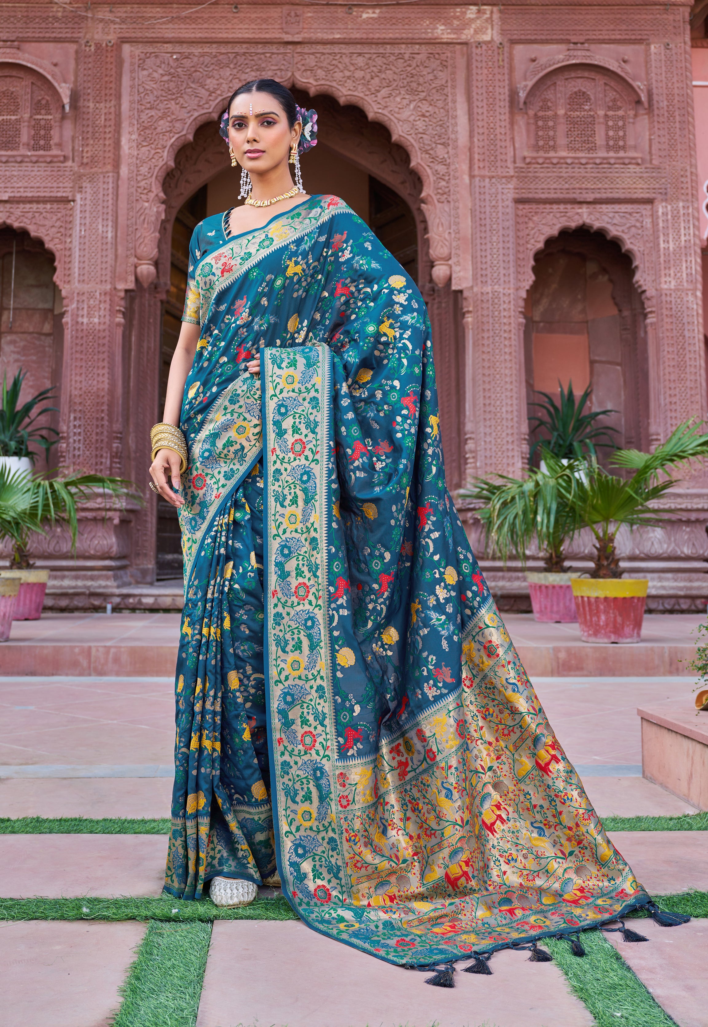 Elegant Rama Green Soft Silk Saree