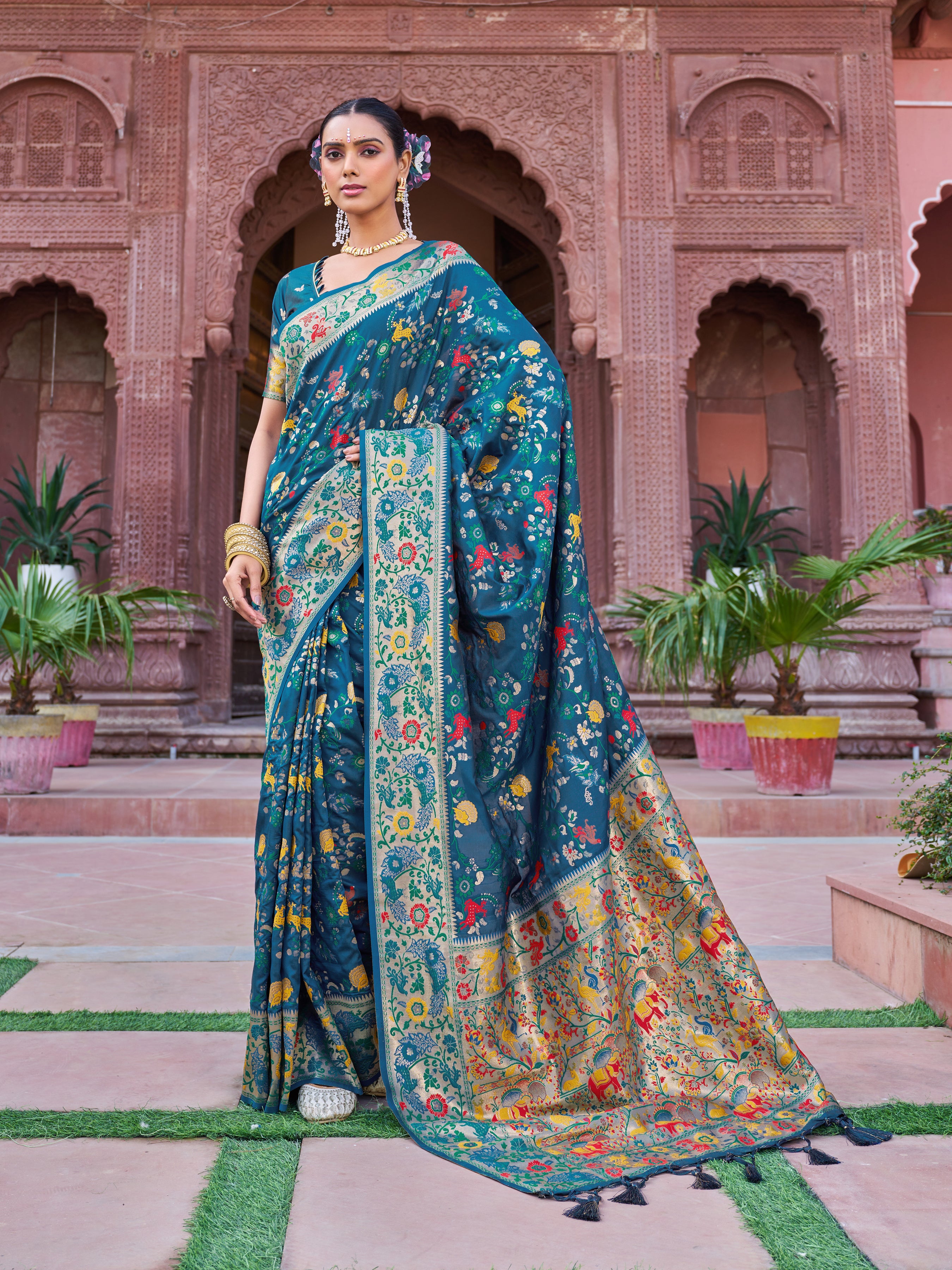 Elegant Rama Green Soft Silk Saree