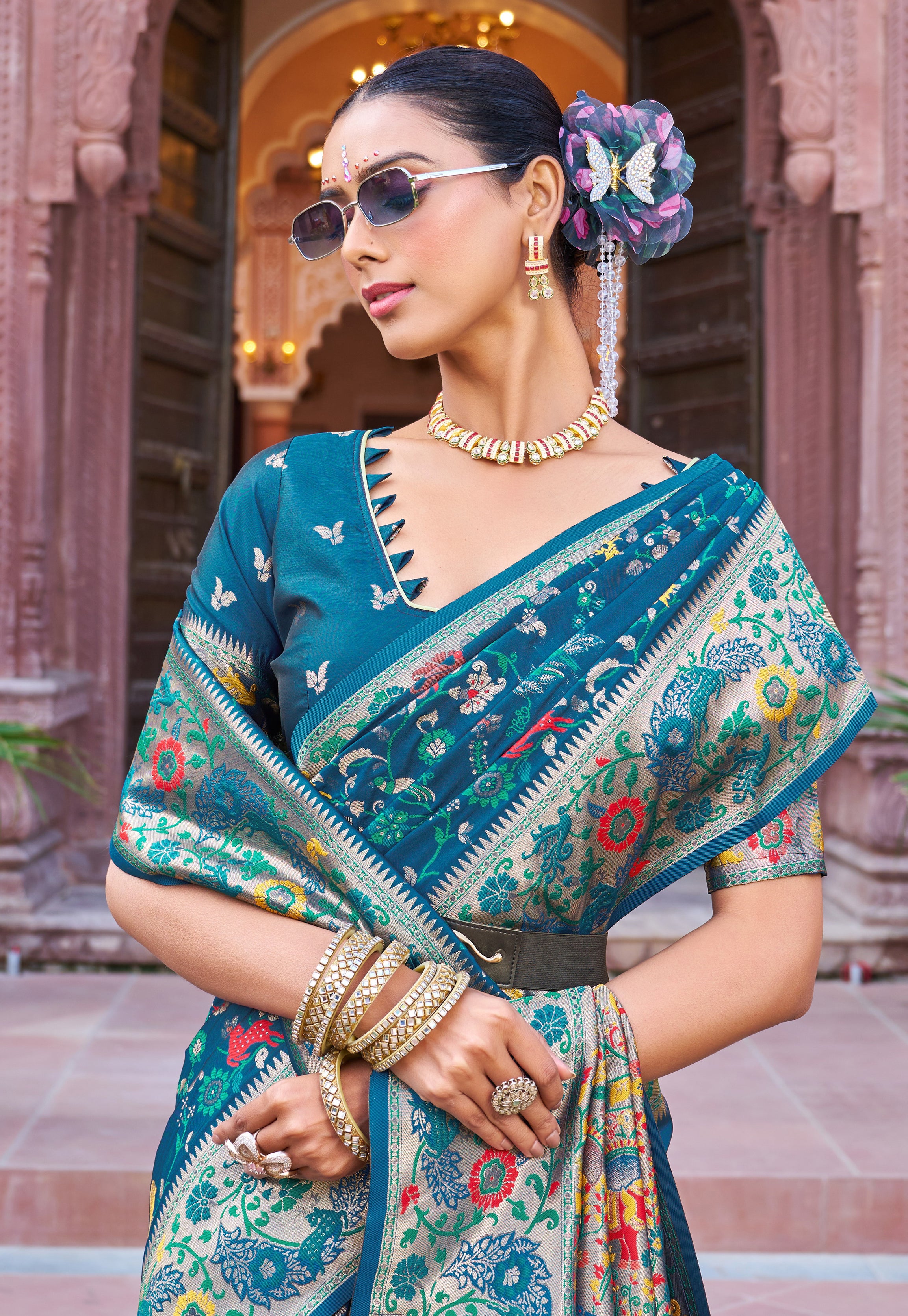 Elegant Rama Green Soft Silk Saree