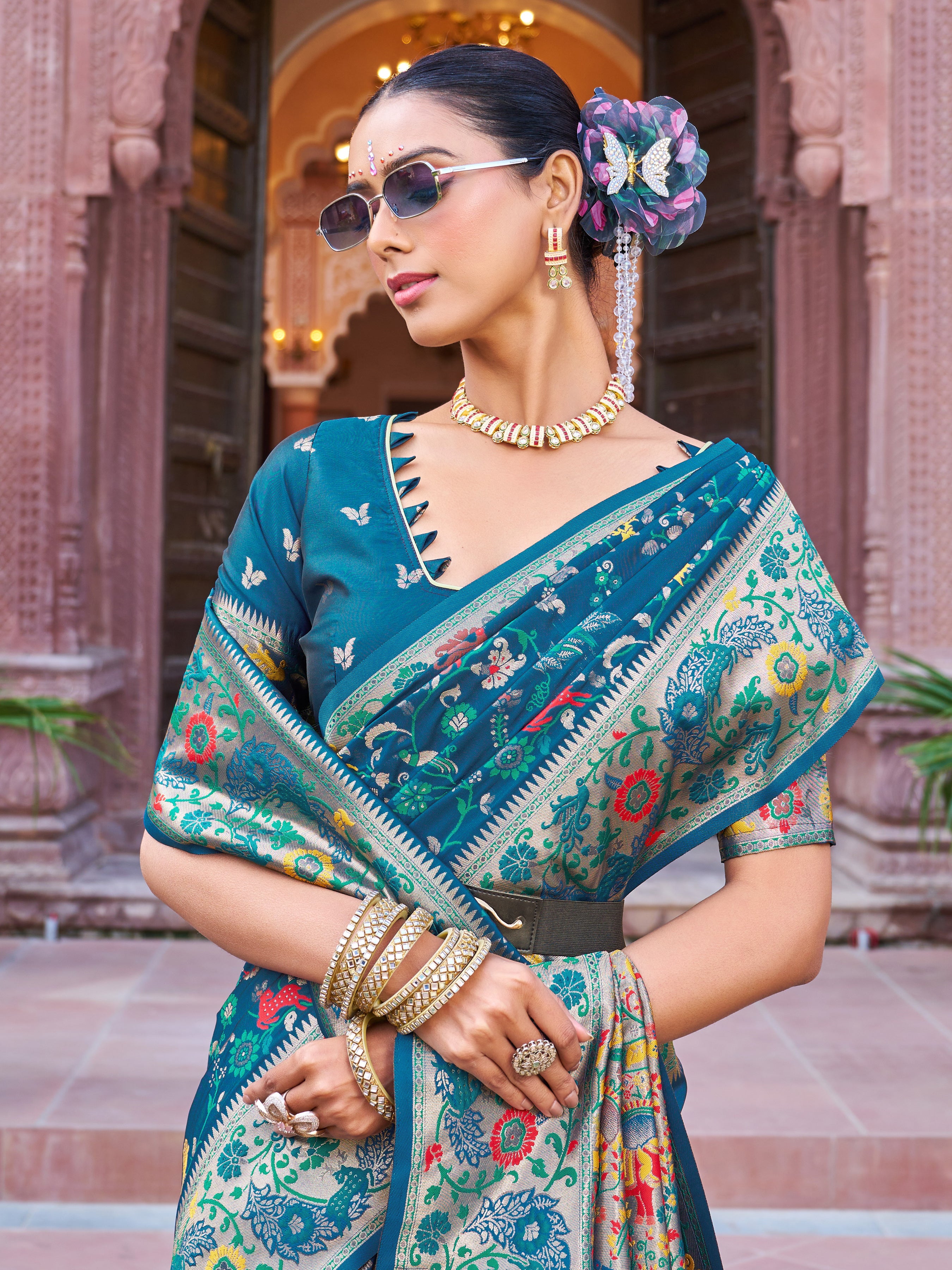 Elegant Rama Green Soft Silk Saree