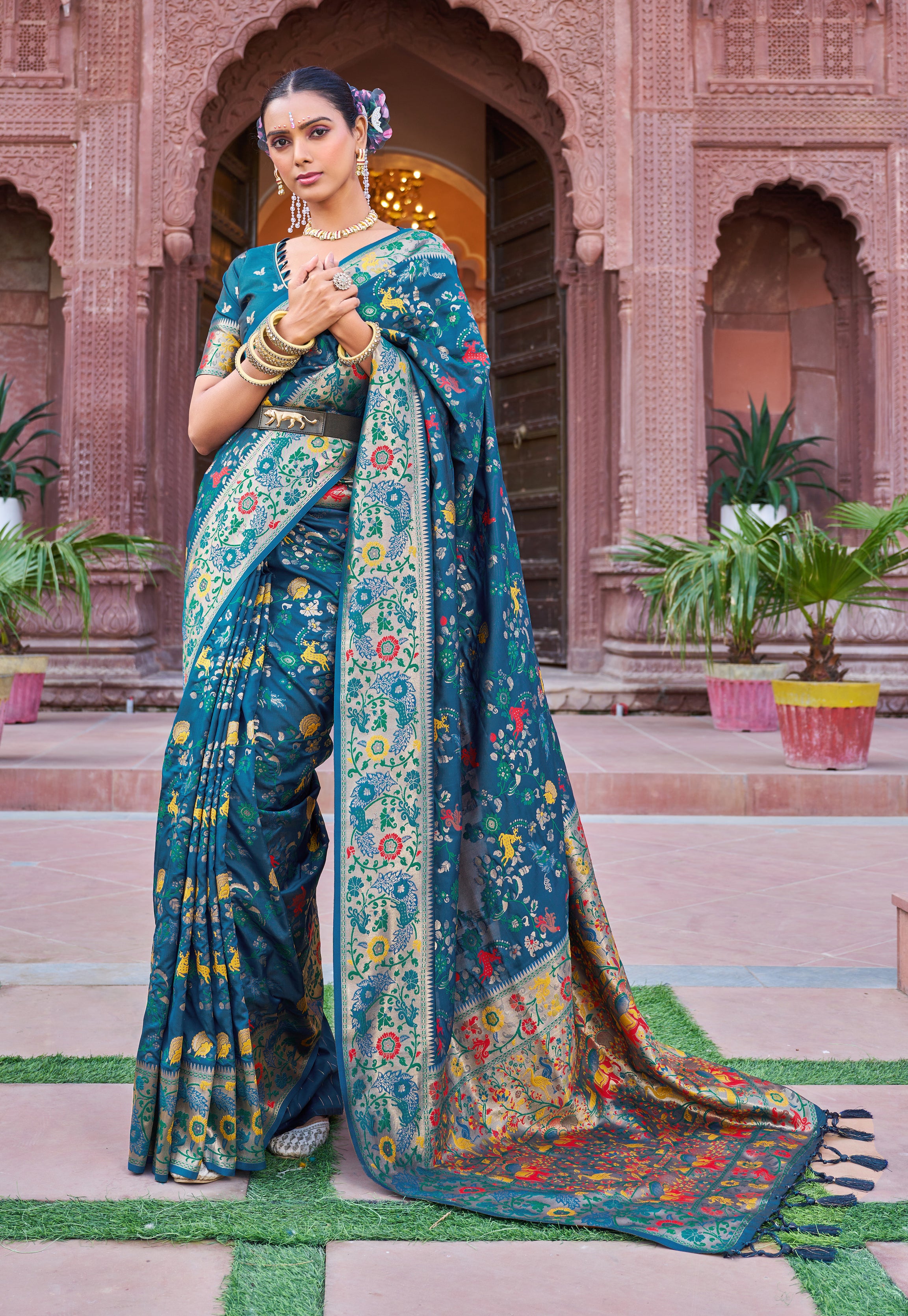 Elegant Rama Green Soft Silk Saree