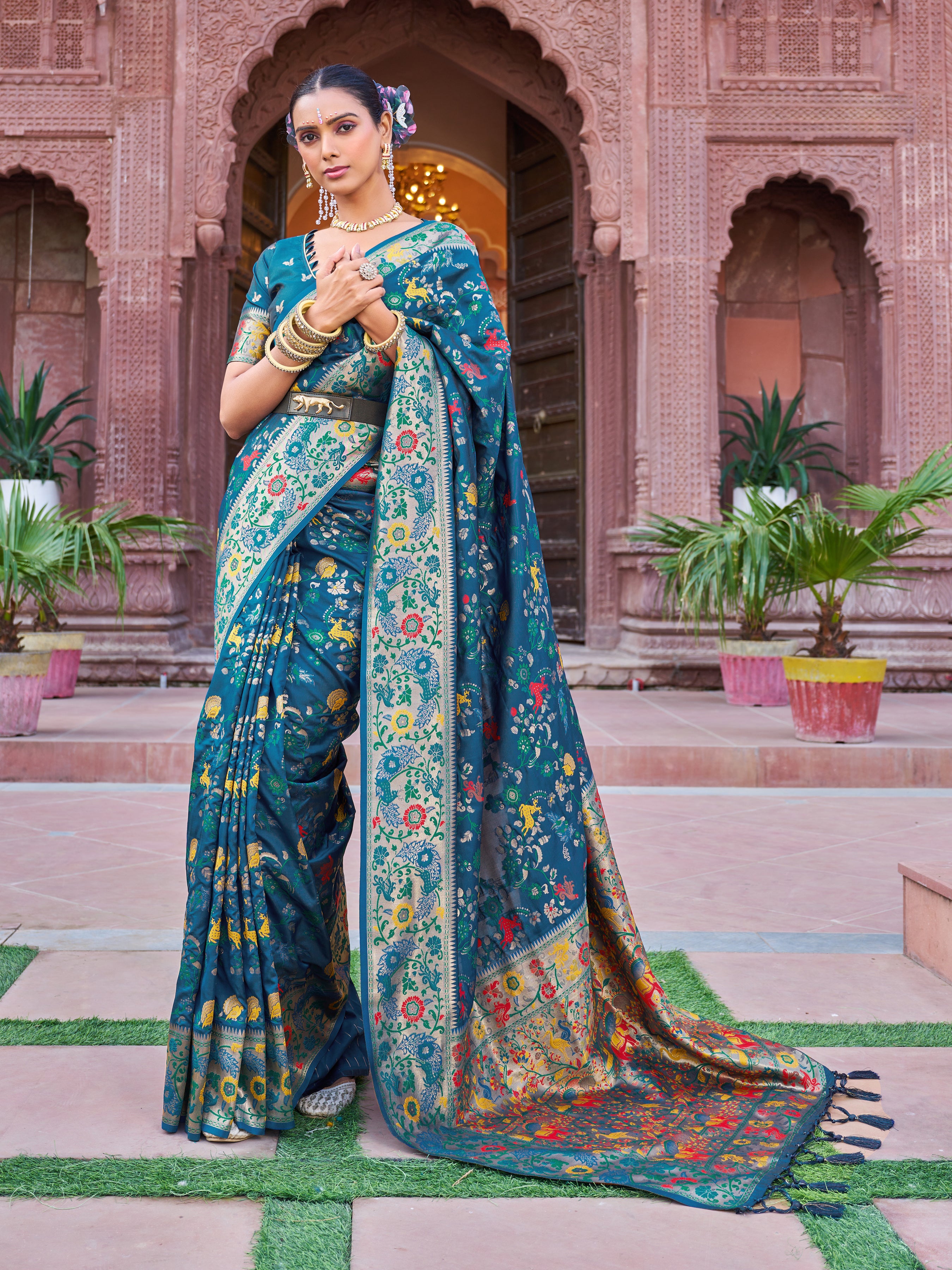 Elegant Rama Green Soft Silk Saree