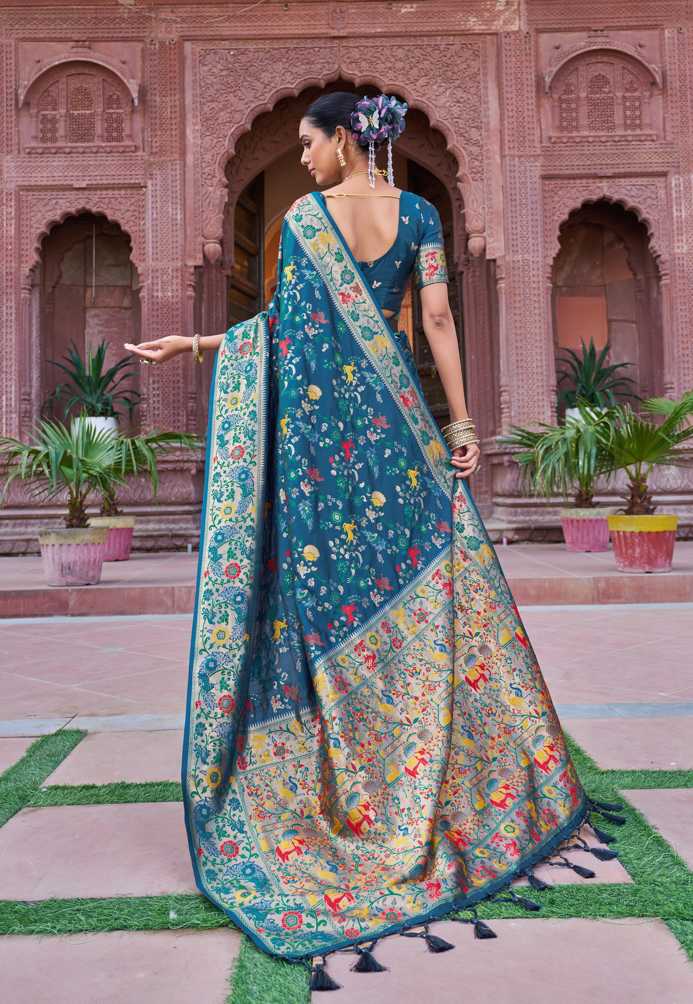 Elegant Rama Green Soft Silk Saree