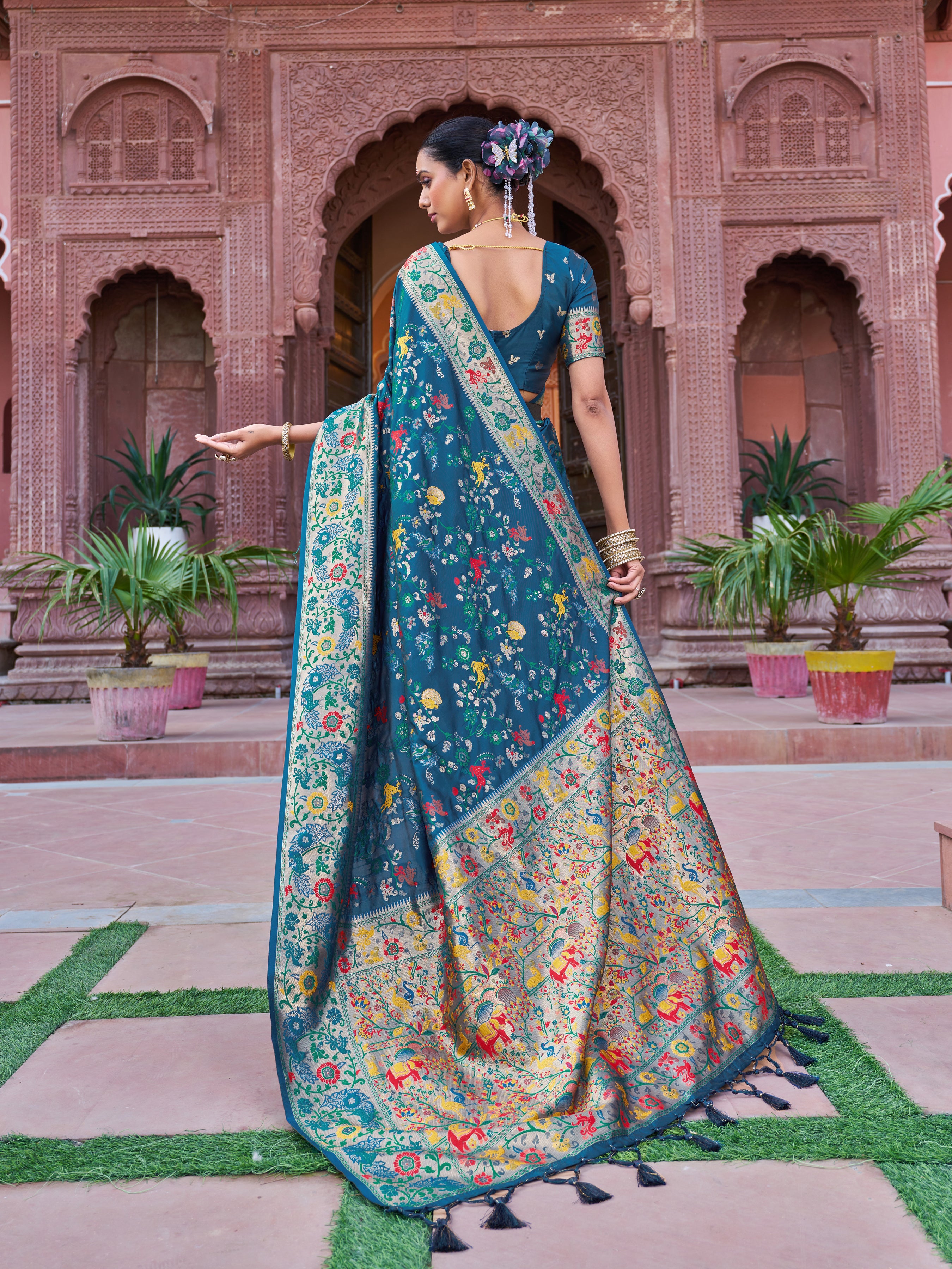 Elegant Rama Green Soft Silk Saree