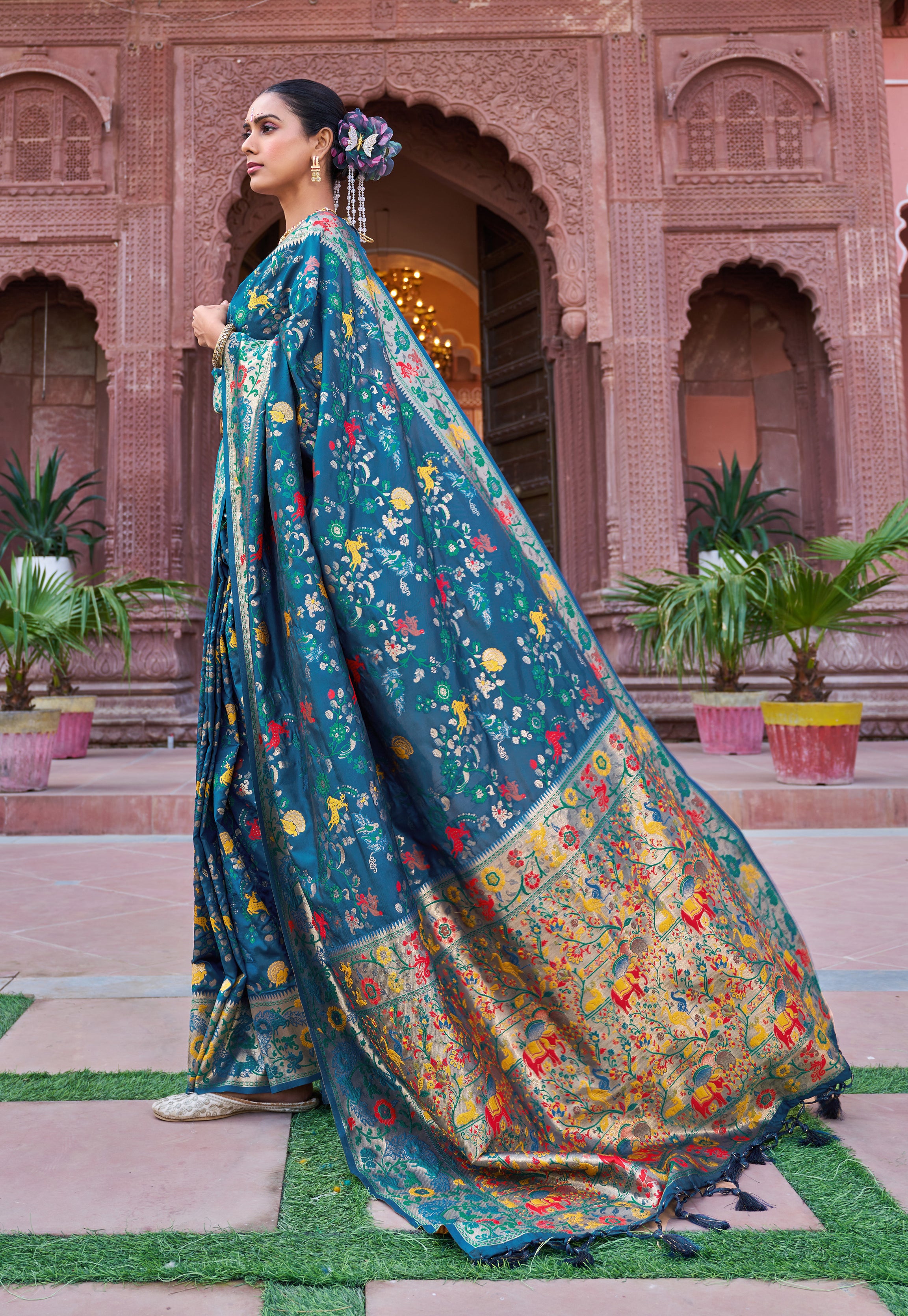 Elegant Rama Green Soft Silk Saree