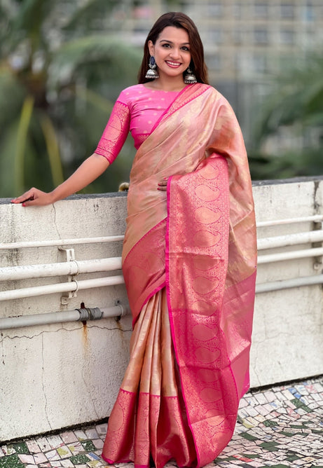 Soft Pink Radiance Tissue Silk Saree