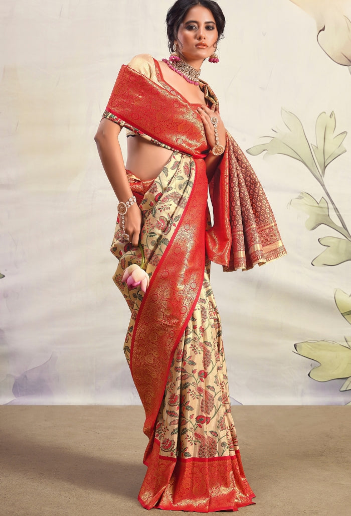 Pearl Crimson Dharamavaram Silk Saree