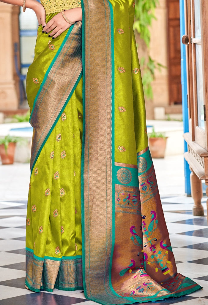 light green Pure Dharamavaram silk saree