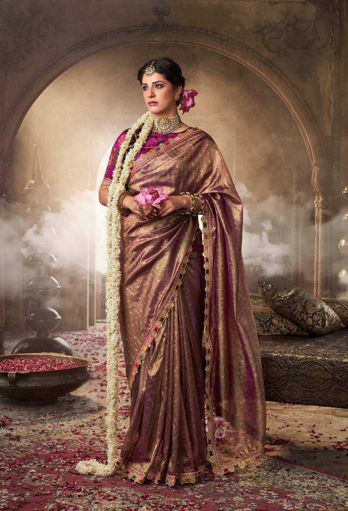 Champagne Beige Pure Tissue saree