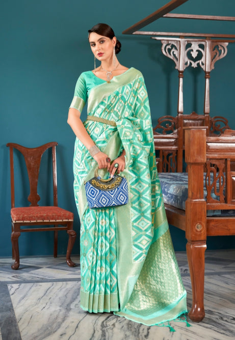 Serene Rama Blue Linen Saree