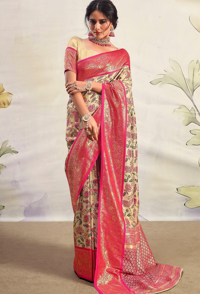 Pearl Red Radiance Dharamavaram silk Saree