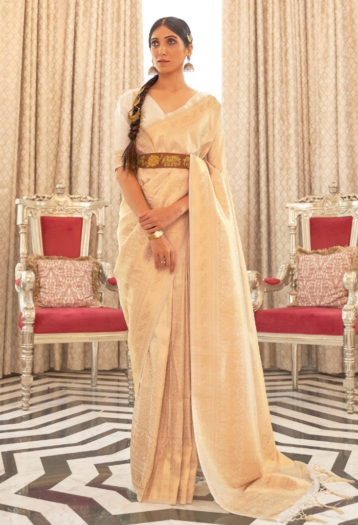 Ivory Grace Handloom Weaving Silk Saree