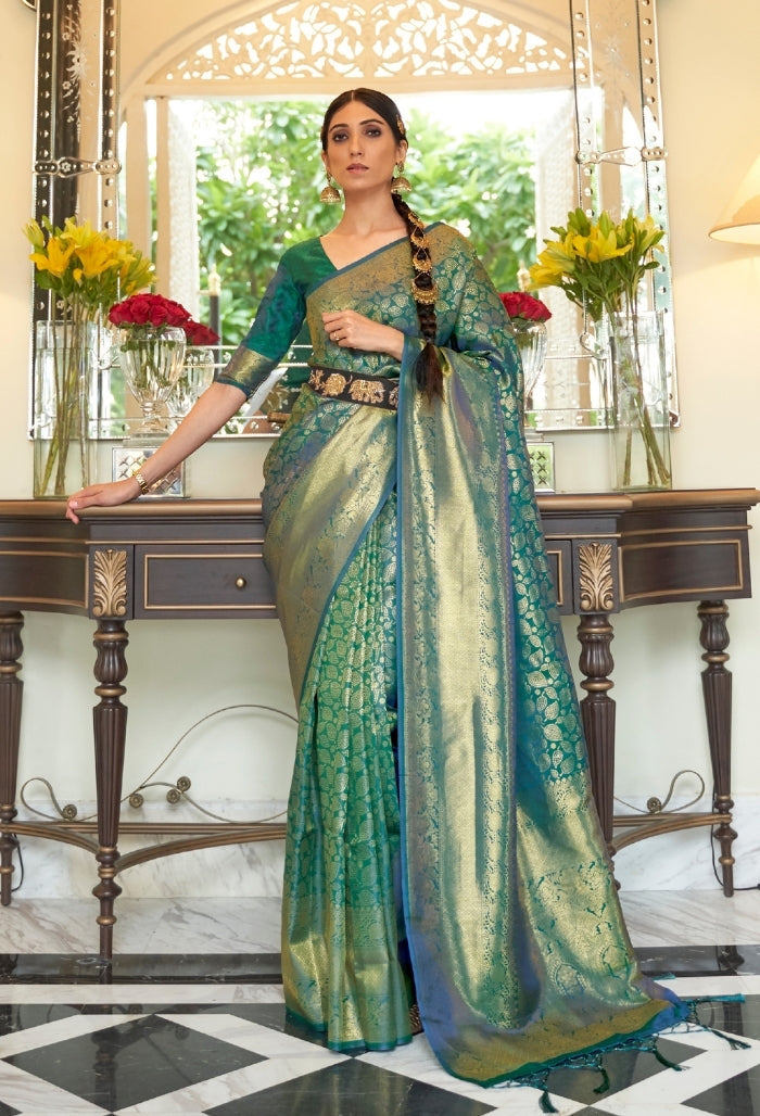 Aqua Serenity Handloom Weaving Silk Saree