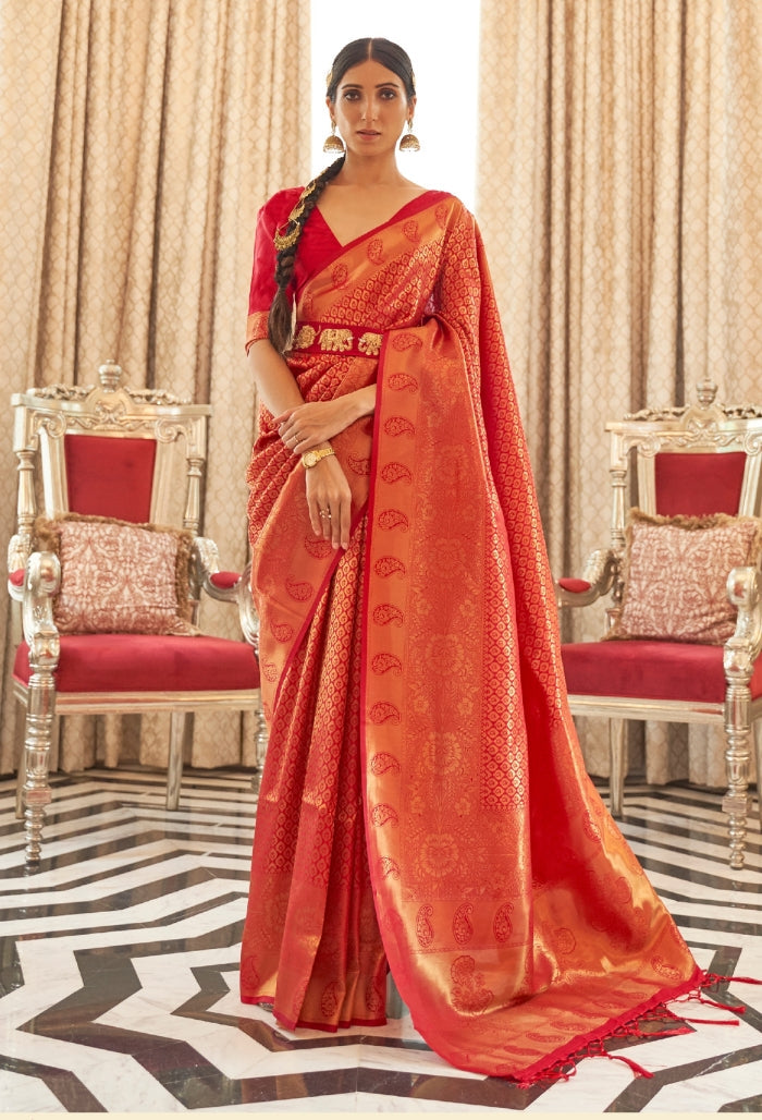 Ruby Radiance Handloom Weaving Silk Saree