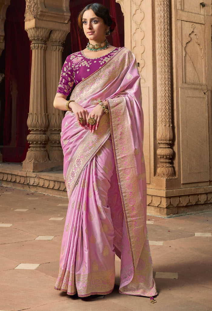 Lavender Dreamscape Pure Sattin Saree