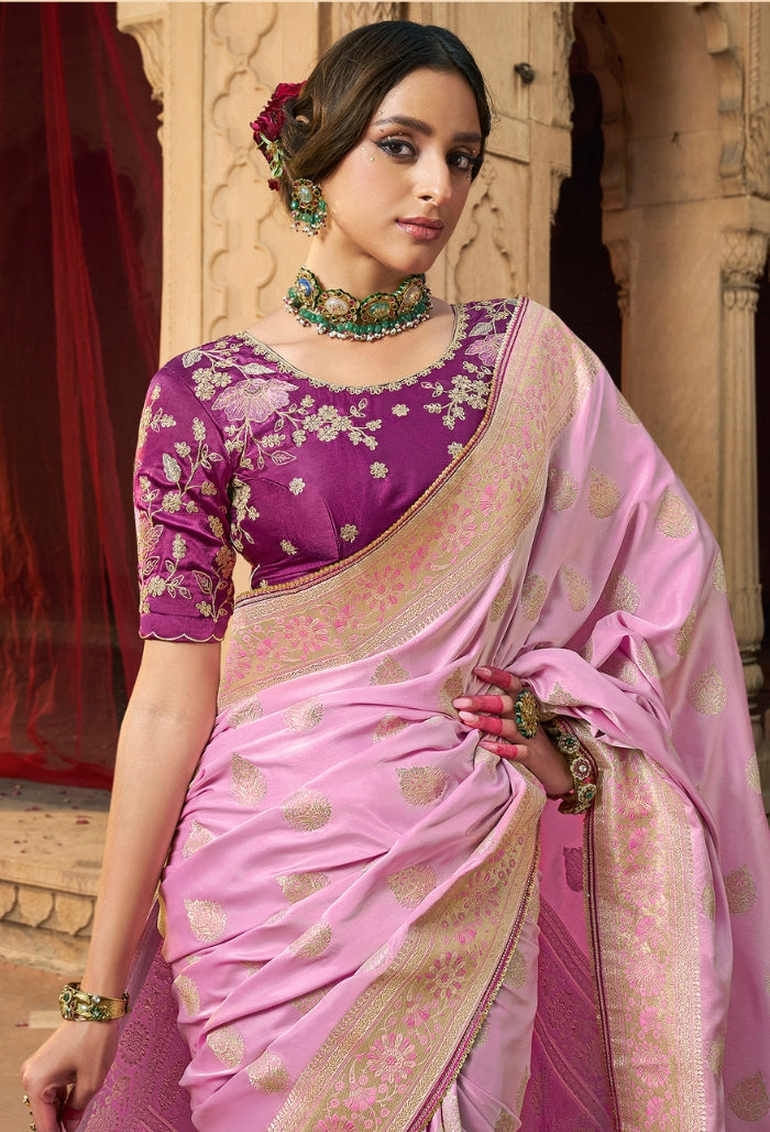 Lavender Dreamscape Pure Sattin Saree