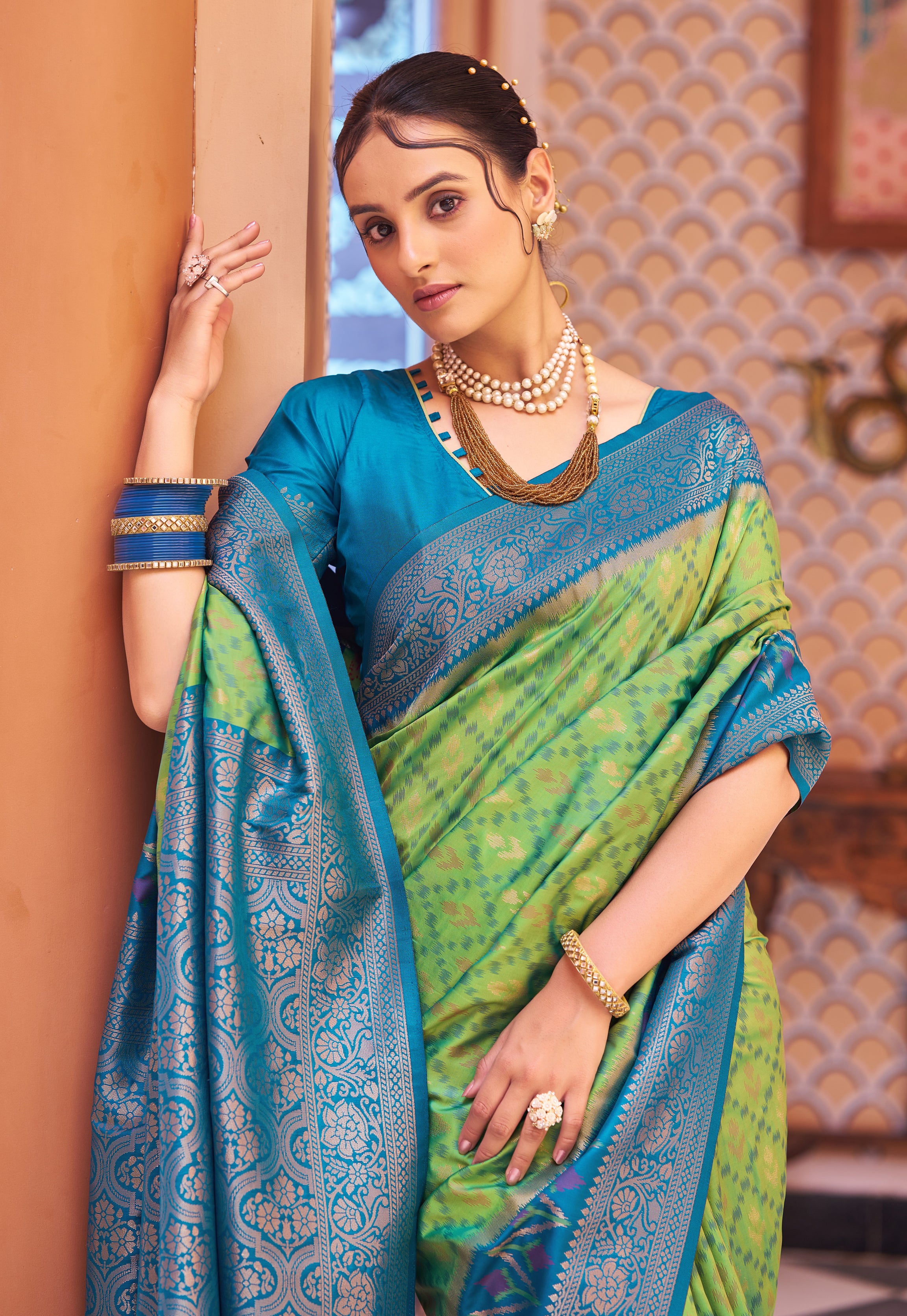 Serene Green Blue Soft Silk Saree