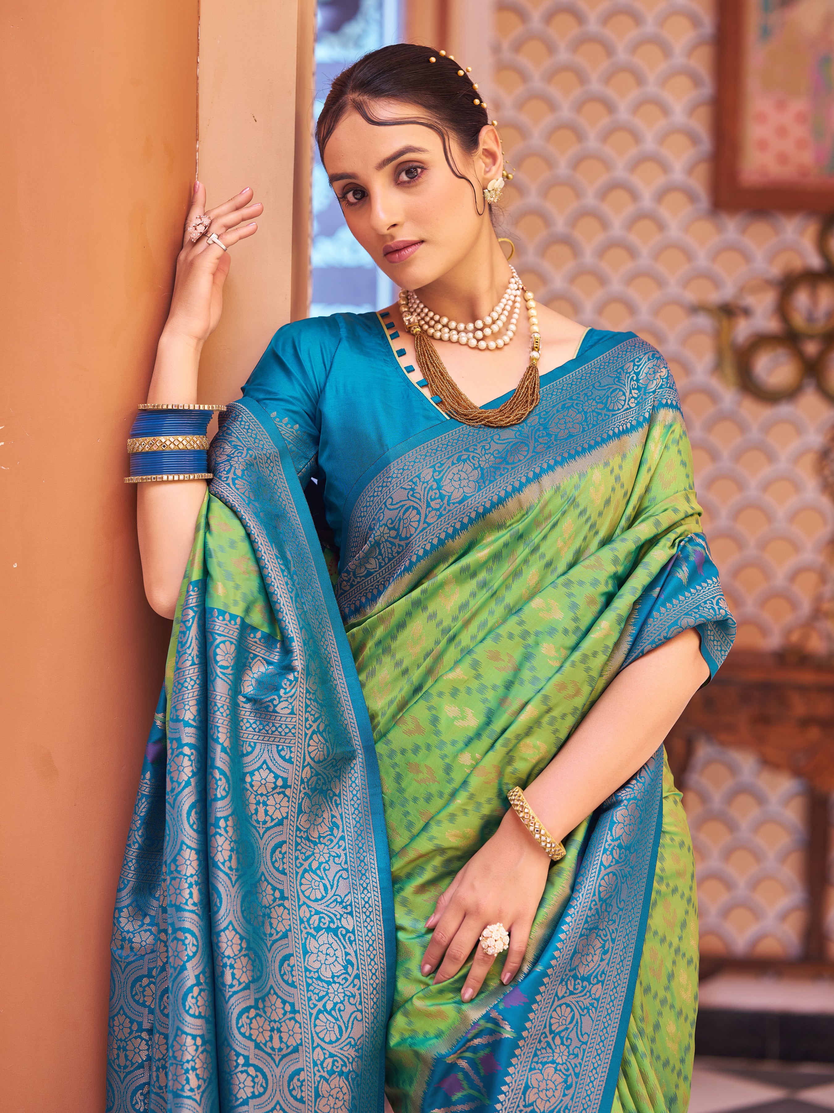Serene Green Blue Soft Silk Saree