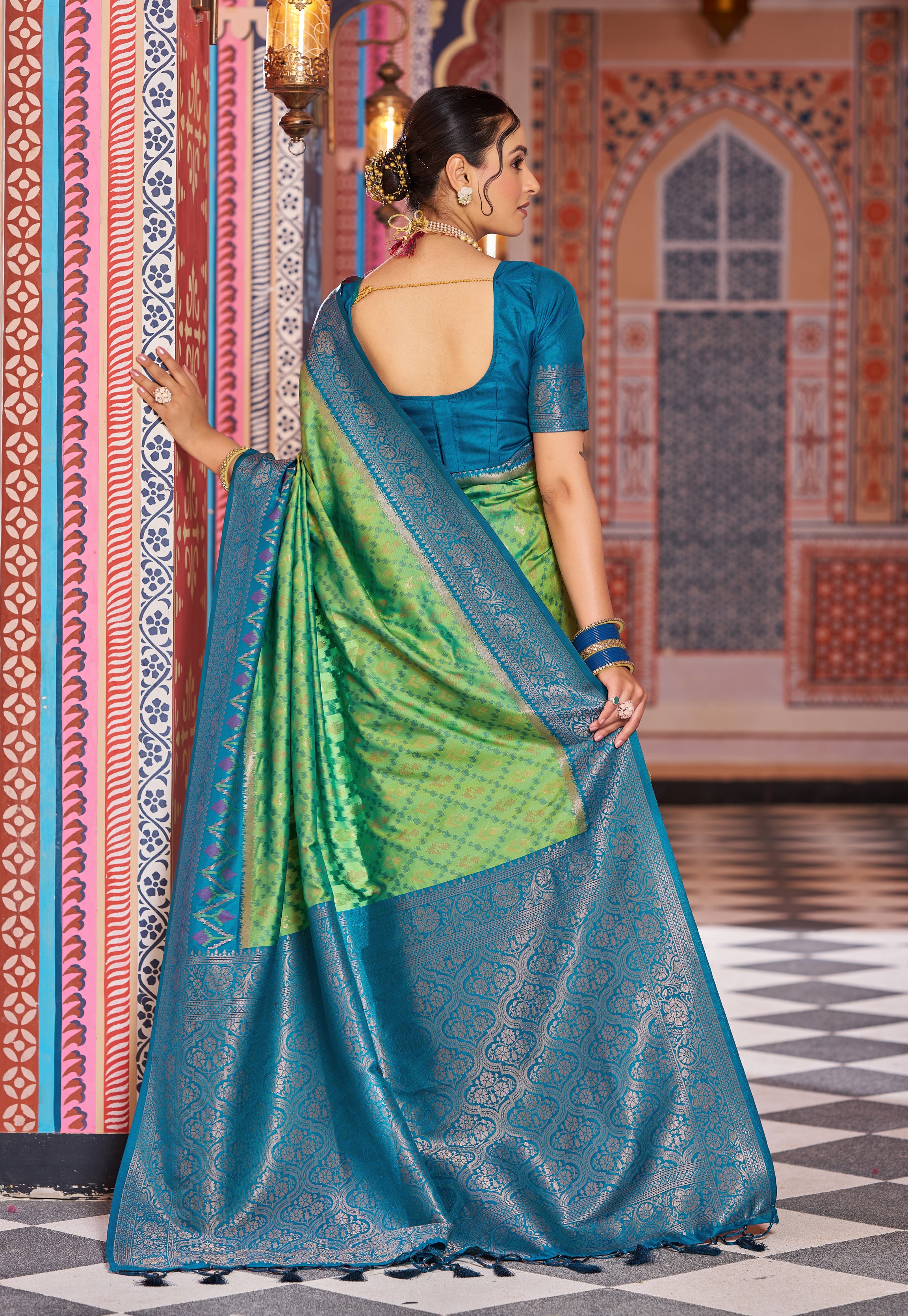 Serene Green Blue Soft Silk Saree