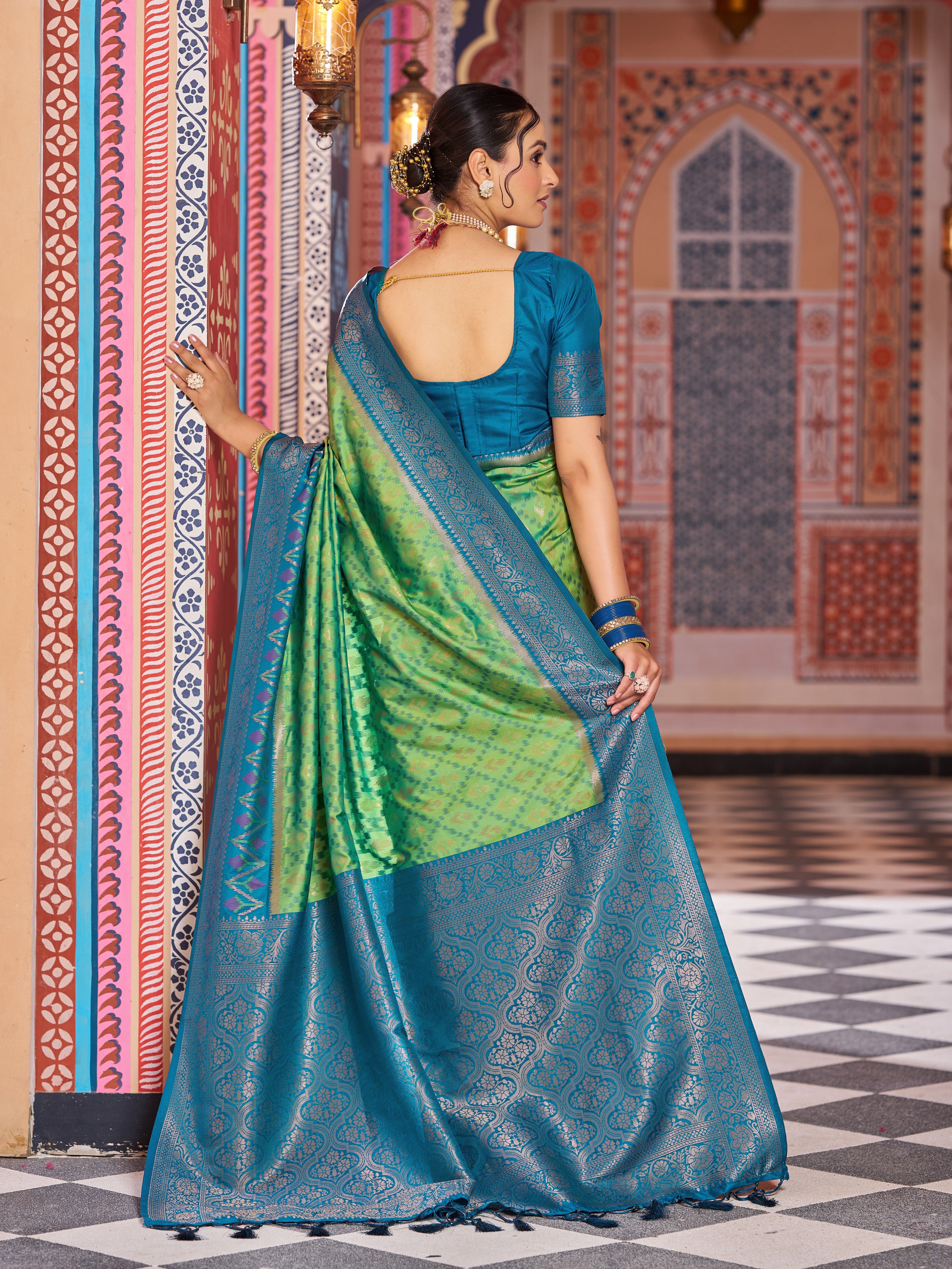 Serene Green Blue Soft Silk Saree