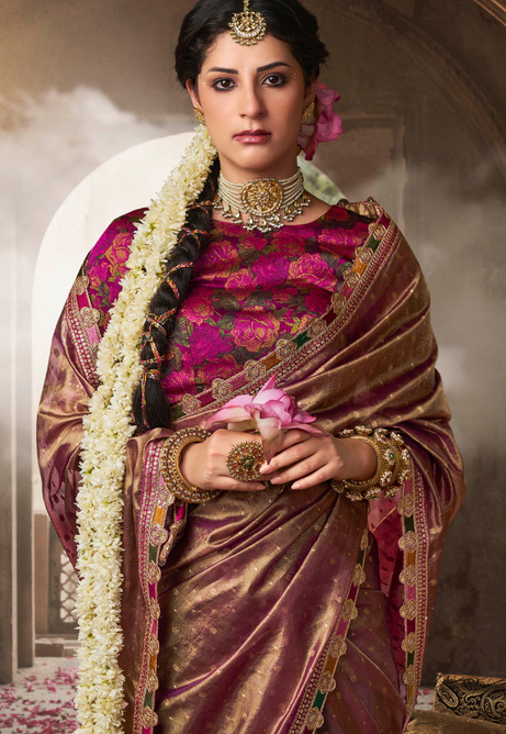 Champagne Beige Pure Tissue saree