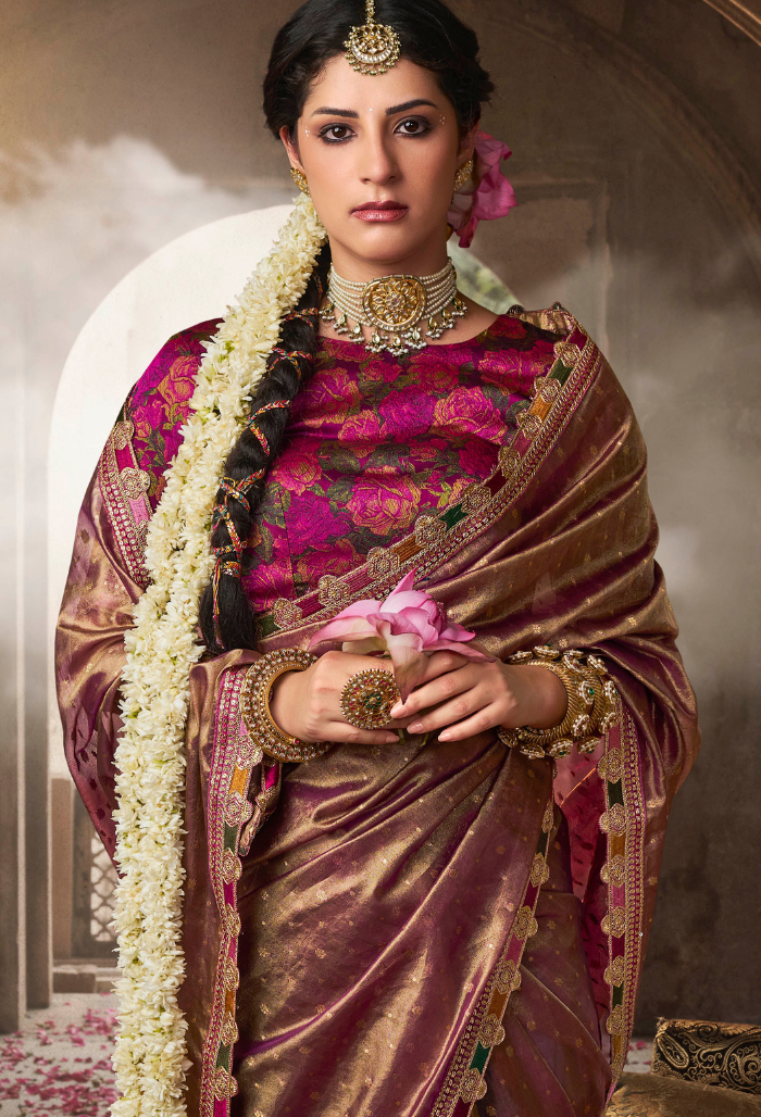 Champagne Beige Pure Tissue saree