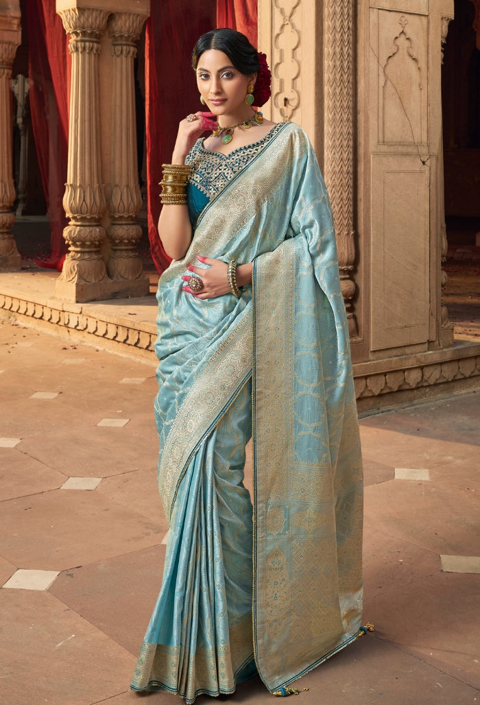 Oceanic Elegance Pure Sattin Saree