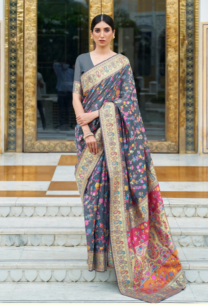 Silver Whisper Kashmiri Modal Silk Saree