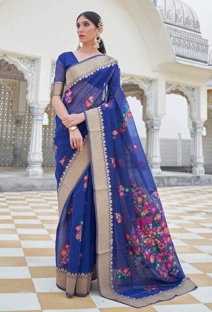 Sapphire Breeze Pure Linen Saree