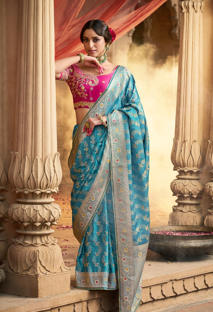 Aqua Elegance Pure Sattin Saree