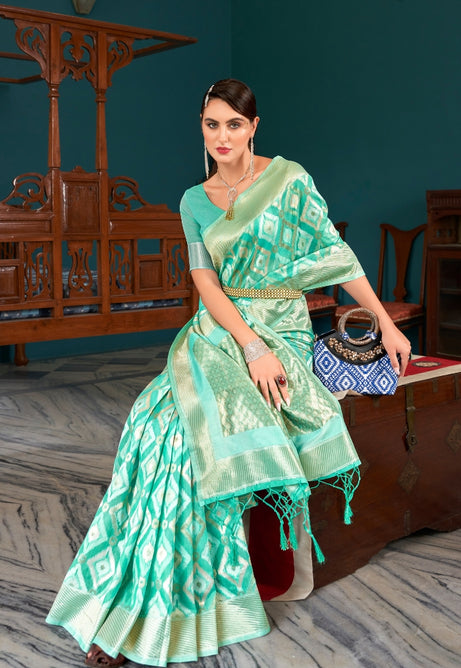 Serene Rama Blue Linen Saree