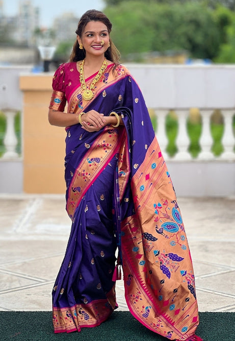 Royal Purple and Coral Pink Soft Silk  Saree