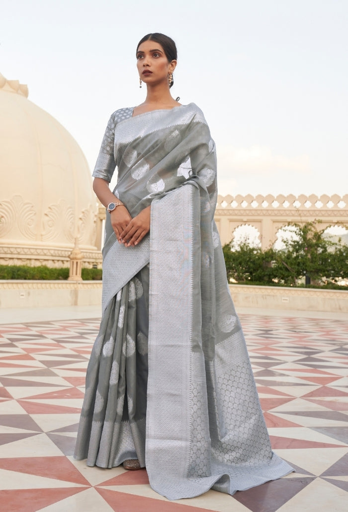 Silver Mist Pure Linen Saree