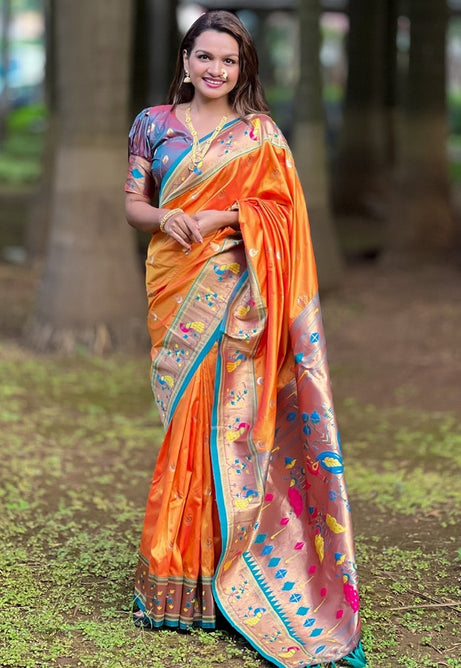 Orange and Peach Soft Silk  Saree