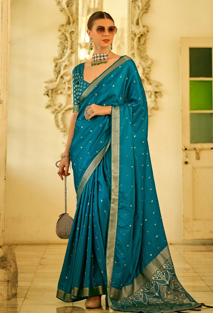 Sapphire blue Pure Sattin saree