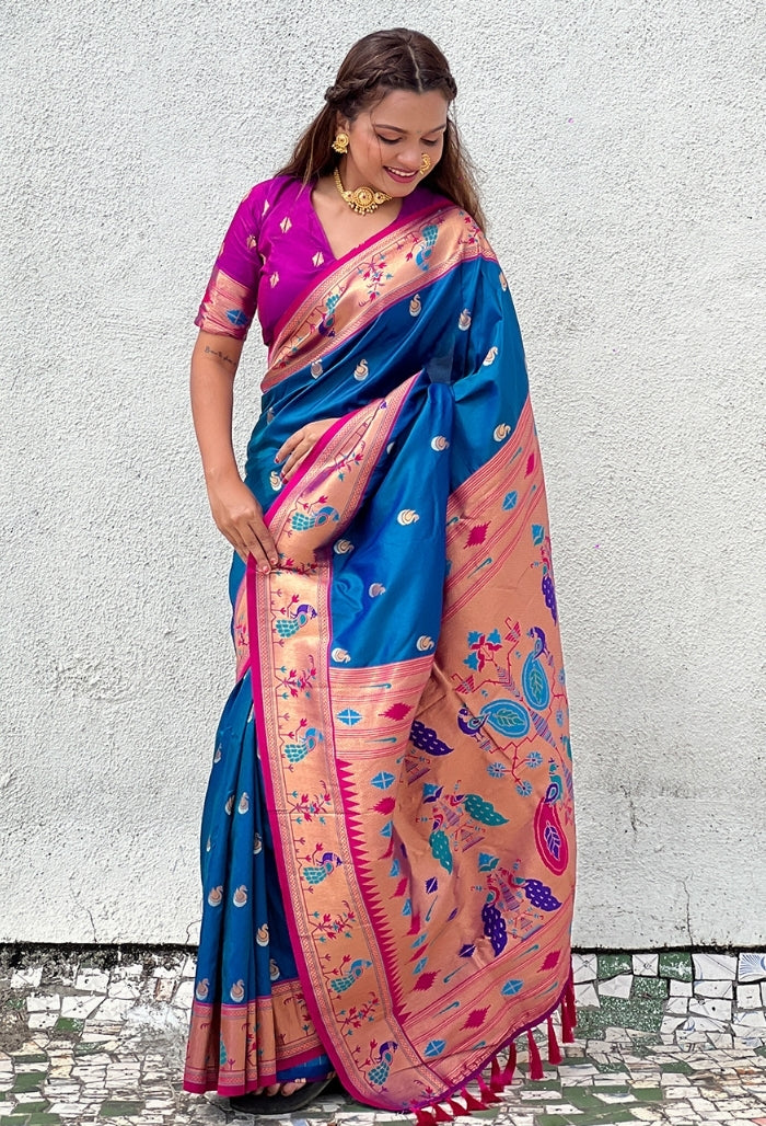 Royal Blue and Pink Soft Silk Saree